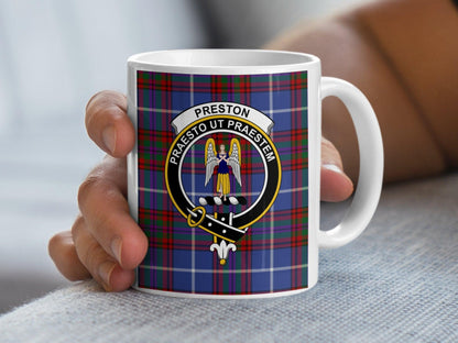 Preston Clan Crest with Tartan Plaid Design Mug - Living Stone Gifts