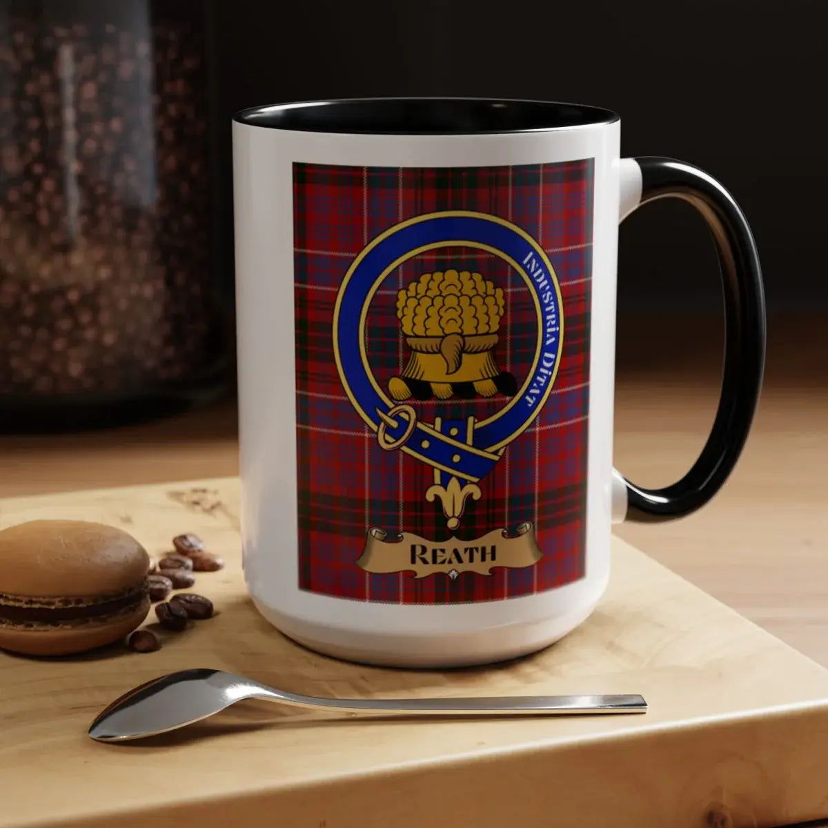 Scottish Clan Reath Crest Mug with Tartan Design Mug