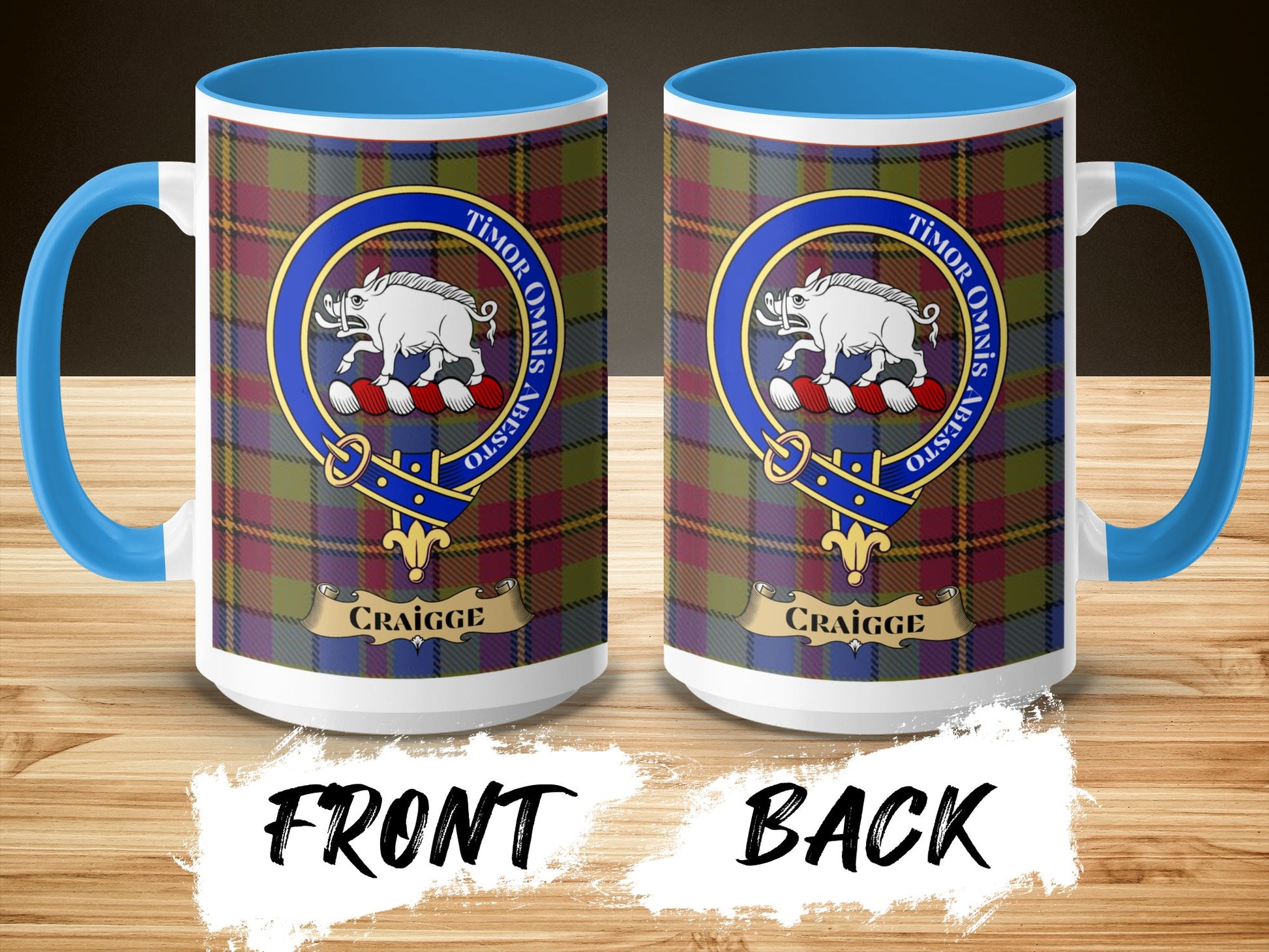 Clan Craigg Crest with Tartan Background Mug - Living Stone Gifts