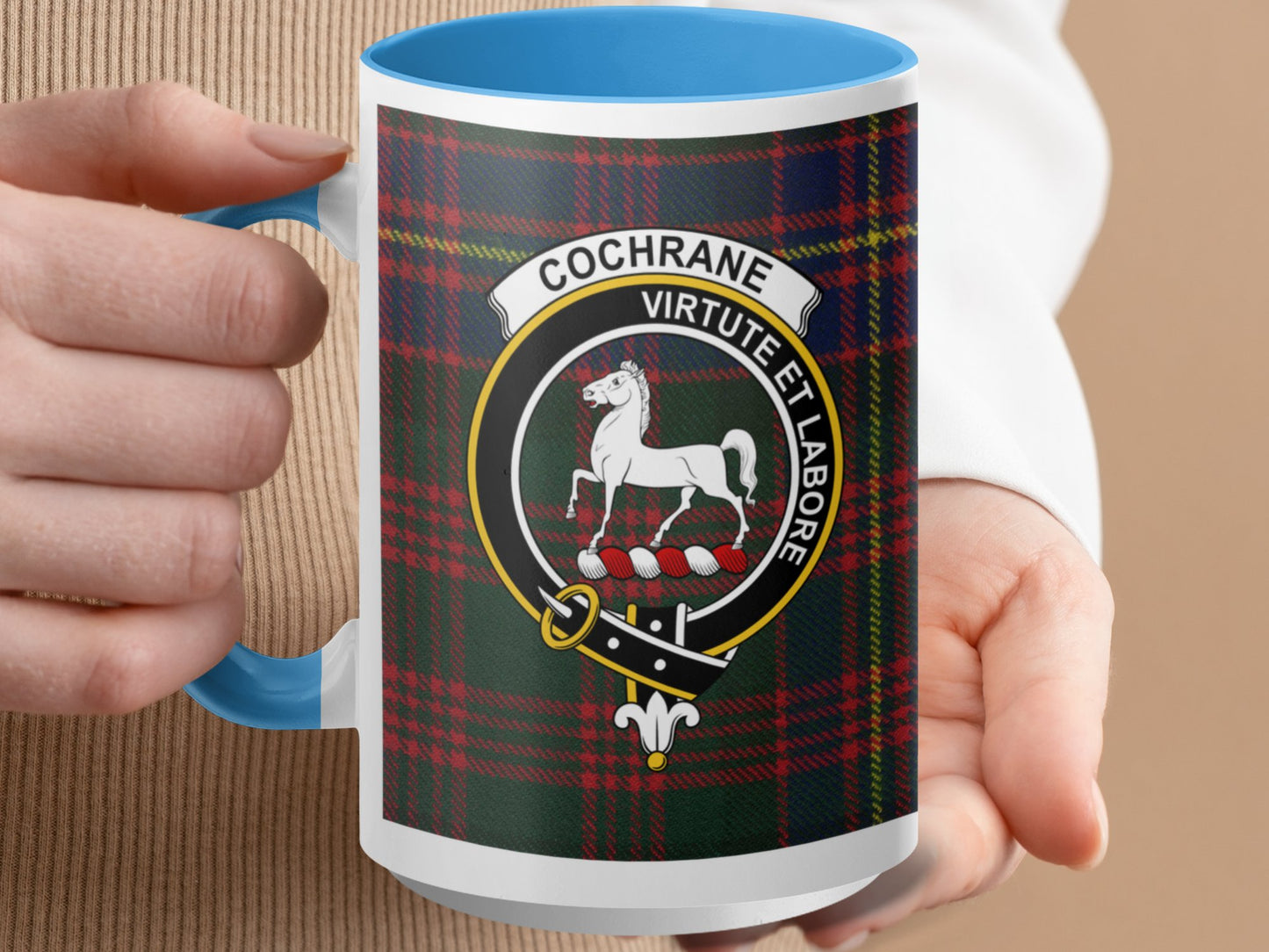 Clan Cochrane Scottish Tartan Crest Design Mug - Living Stone Gifts