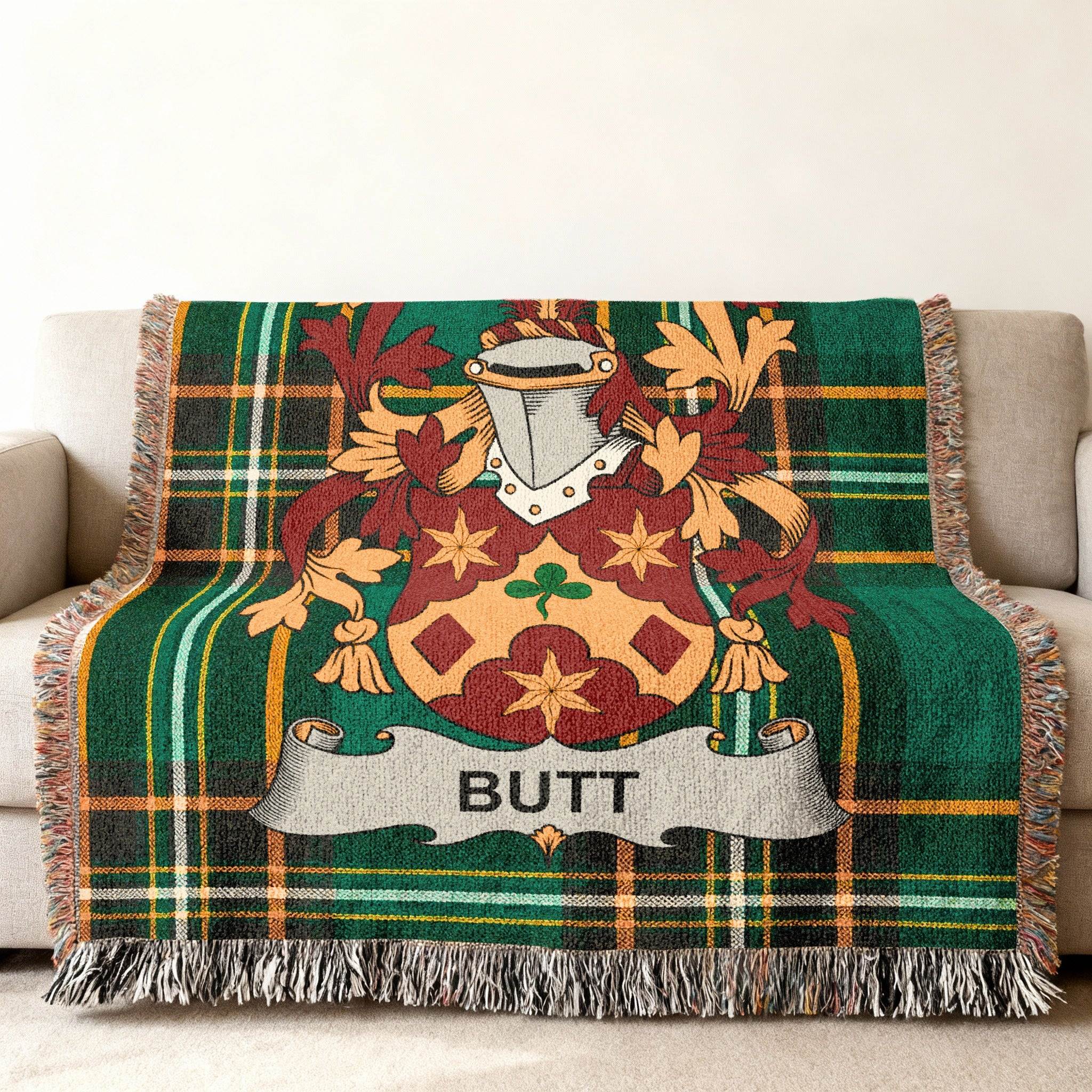 Butt Family Coat Arms Plaid Tartan Green Throw product type