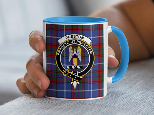 Preston Clan Crest with Tartan Plaid Design Mug - Living Stone Gifts