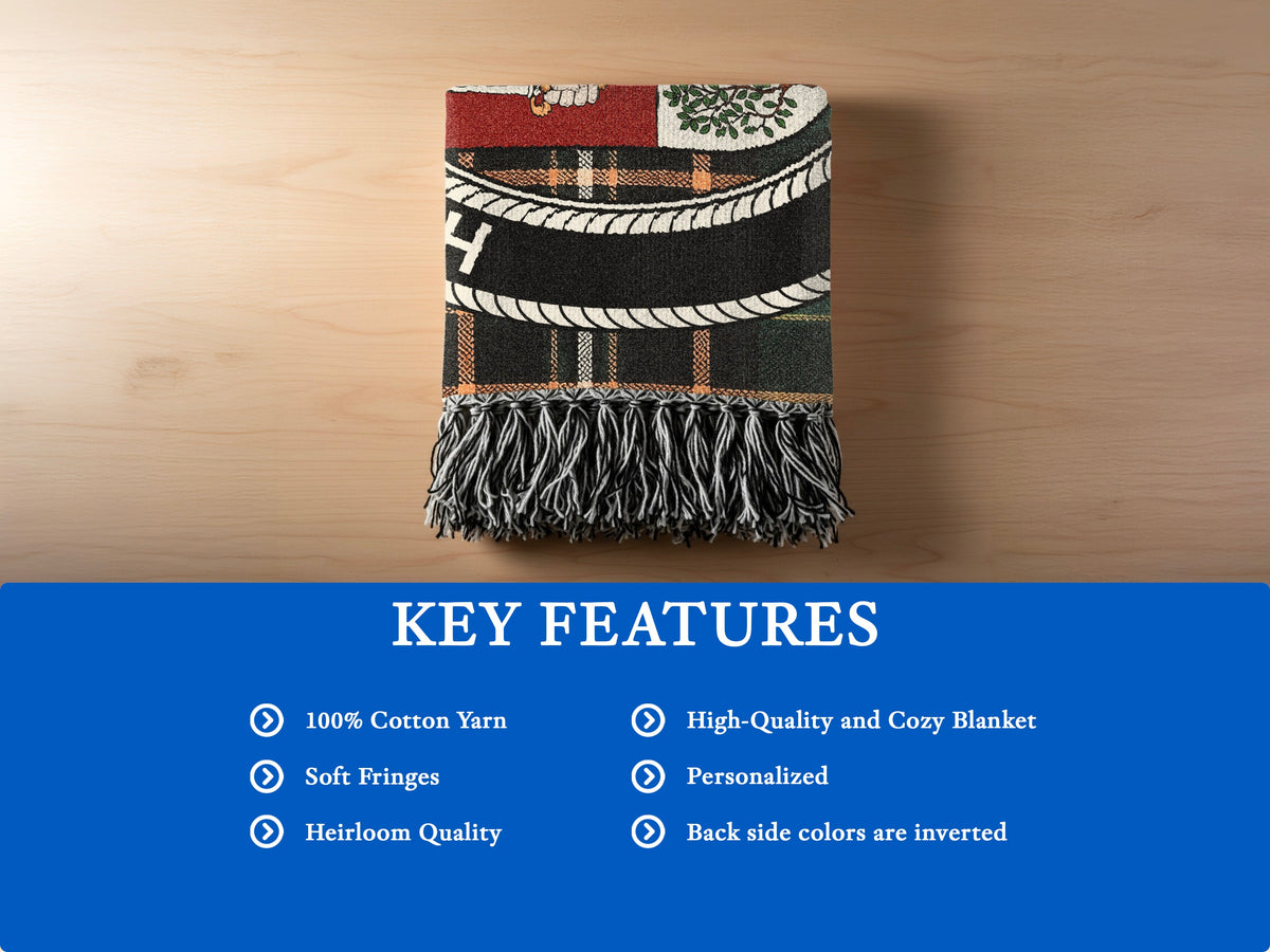 O'Riordan cotton woven blanket detail with decorative fringed edges
