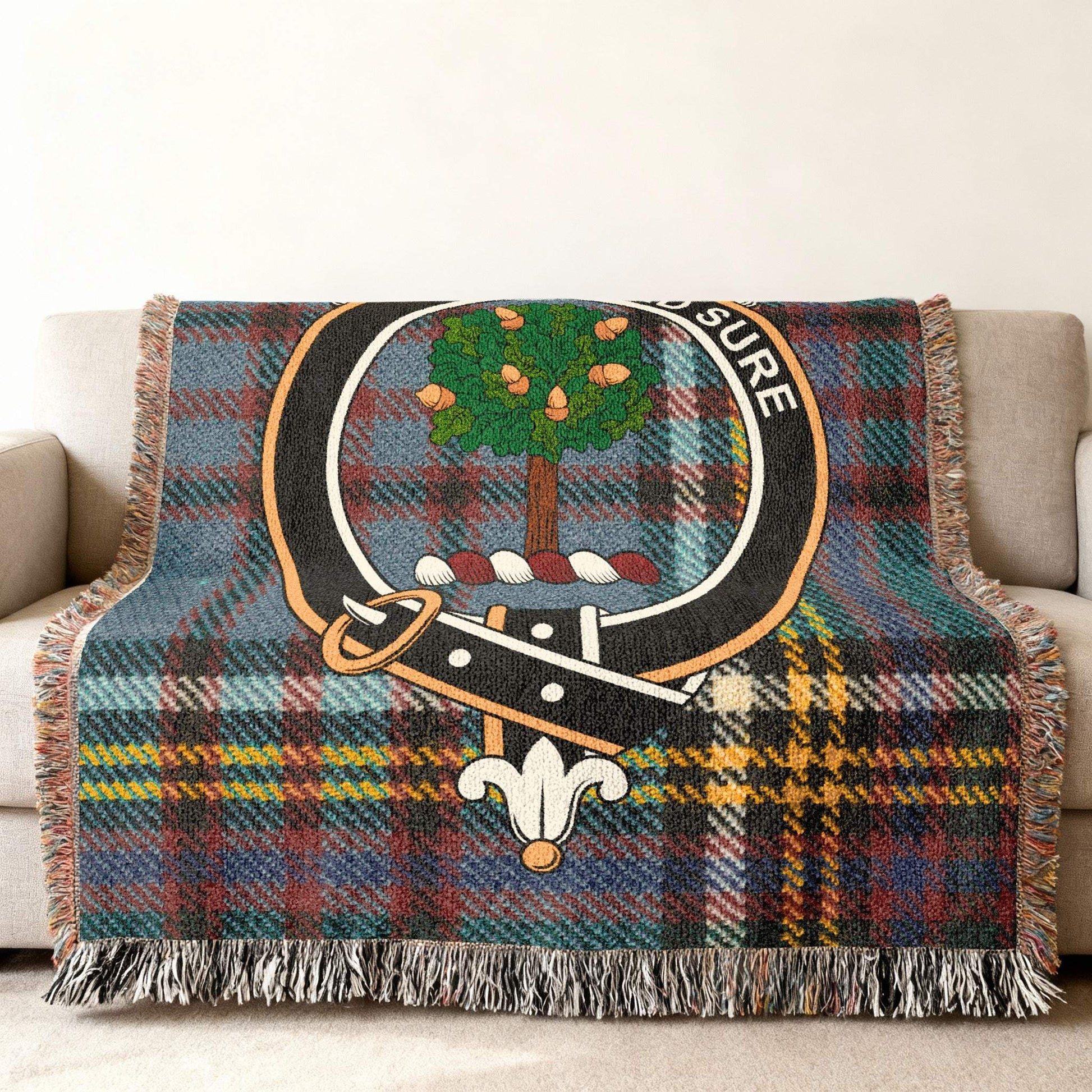 Vibrant Clan Crest Tartan Throw Blanket for Cozy Home Decor
