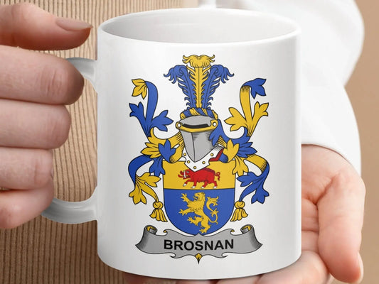 Brosnan Surname Irish Family Crest Heraldry Pride mug - Celtic Ancestry Gifts