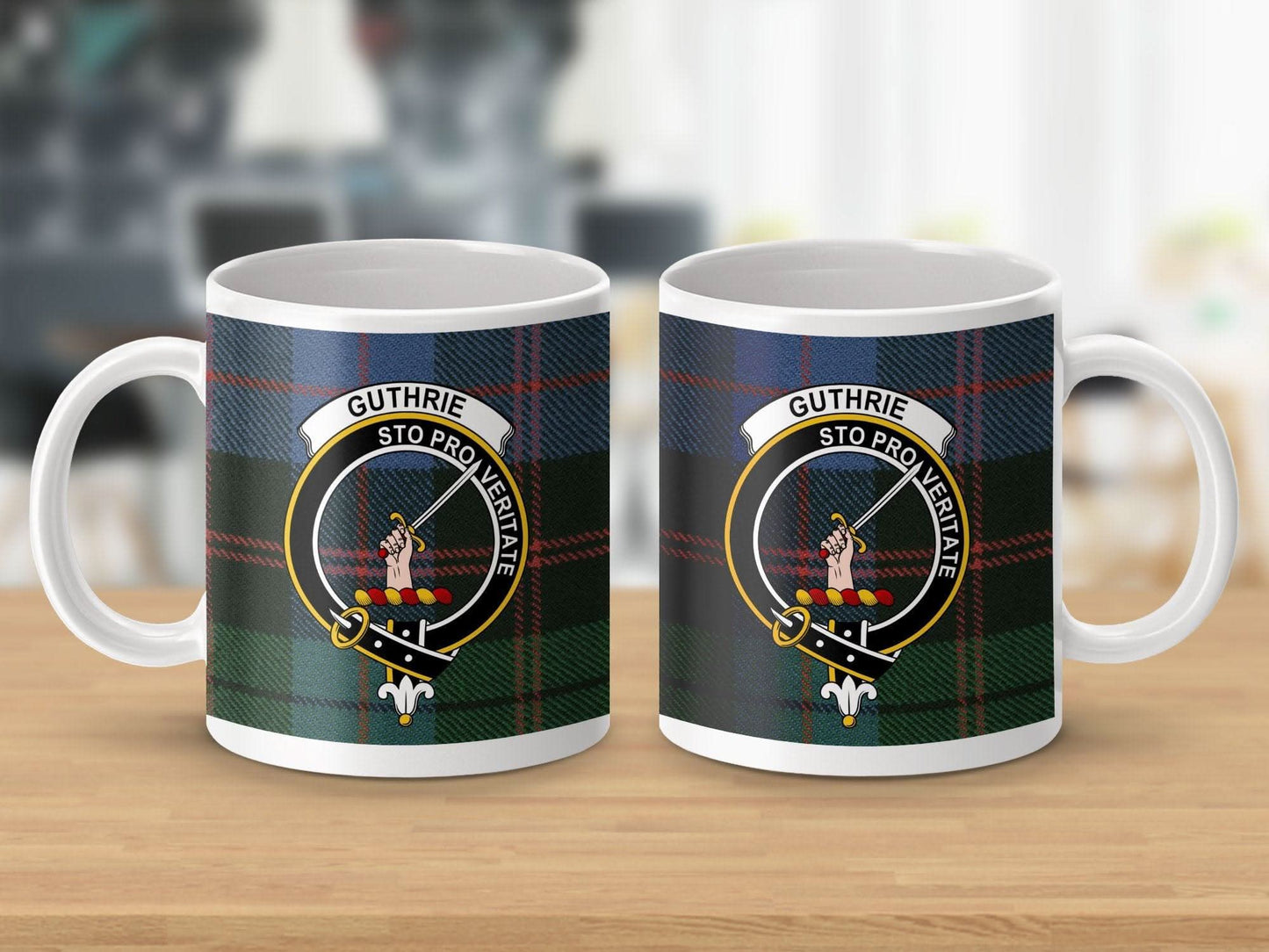 Guthrie Sto Pro Veritate Emblem on Plaid Pattern mug product