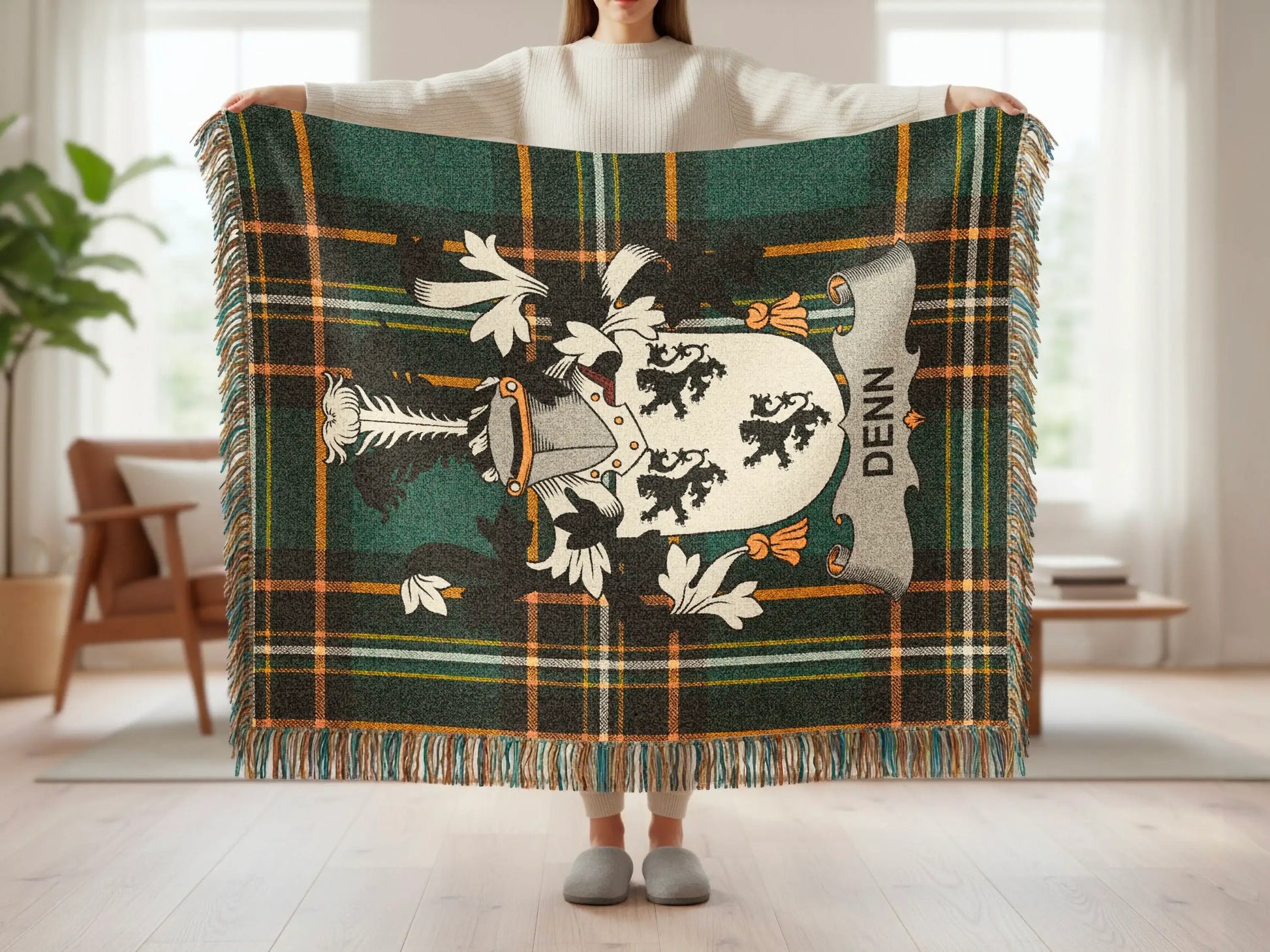 Denn Clan Plaid Tartan Crest Green Orange product type