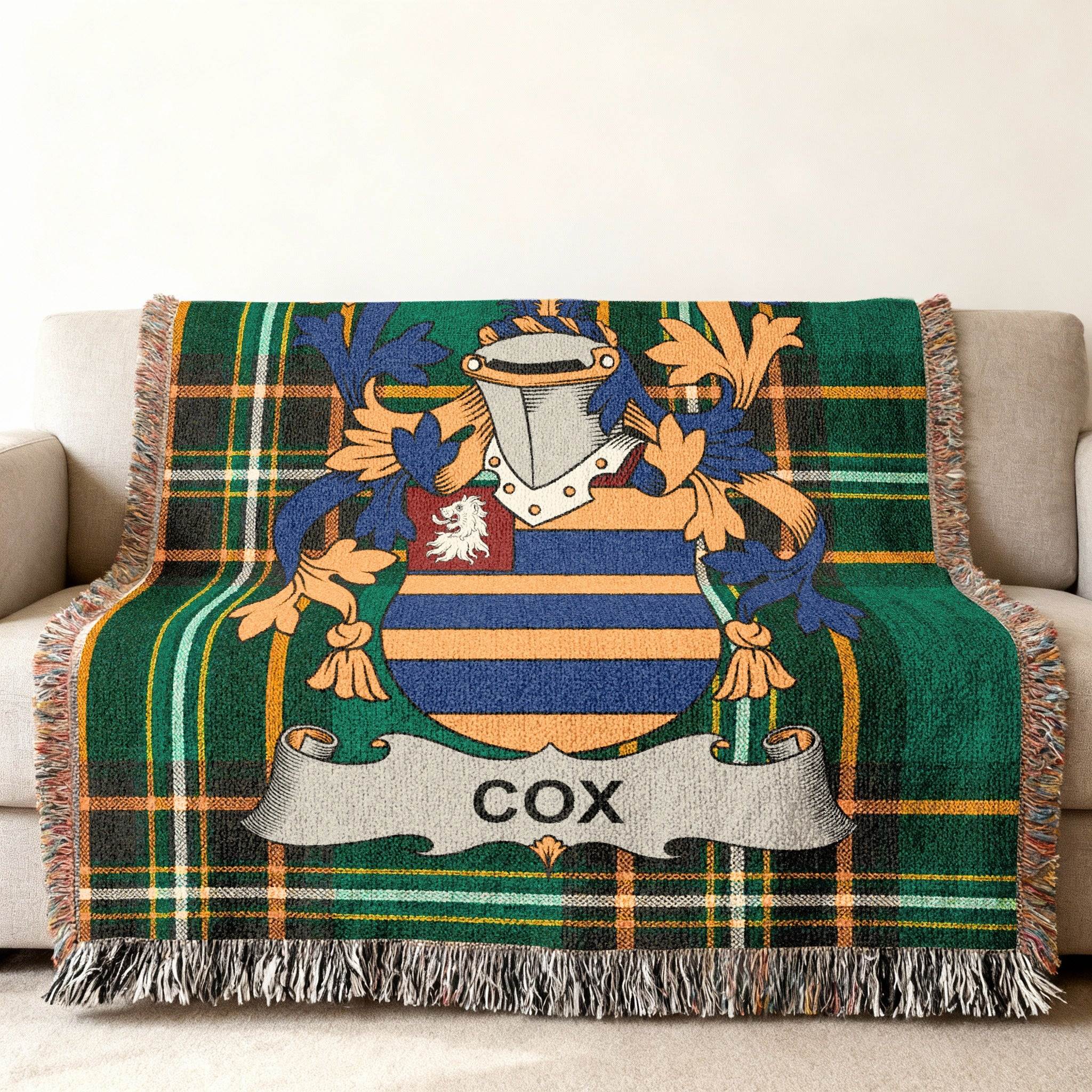 COX Family Crest Plaid Pattern Woven Throw product type