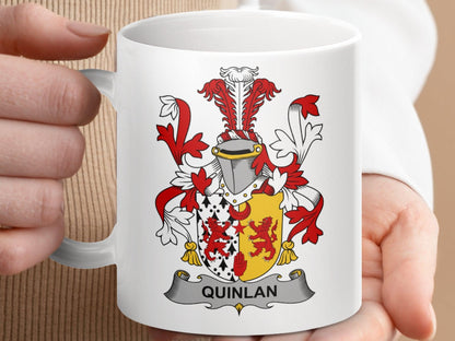 Quinlan Family Crest Coat Of Arms Shield Mug - Celtic Ancestry Gifts
