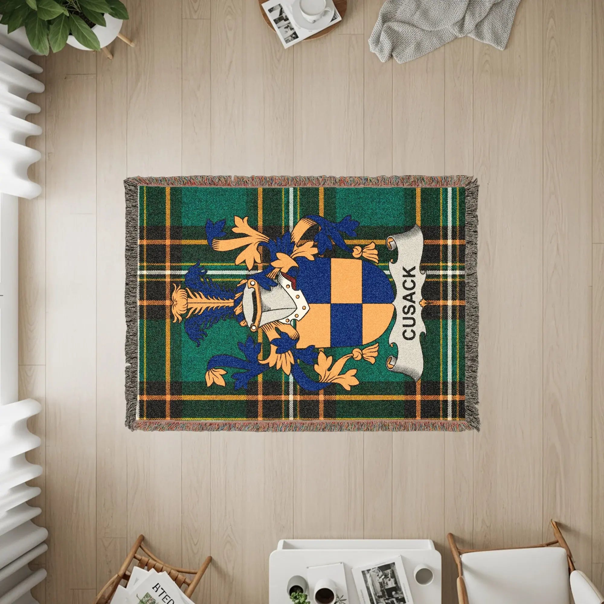 Cusack Family Crest Green Tartan Pattern Blanket product type
