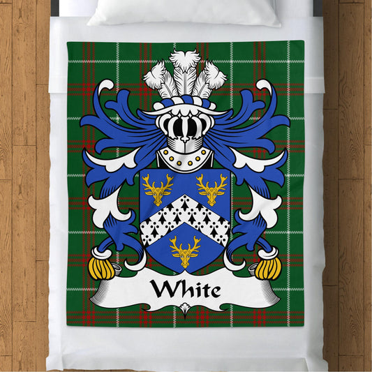 White Welsh Surname Coat of Arms Tartan Background Blanket - Living Stone Gifts