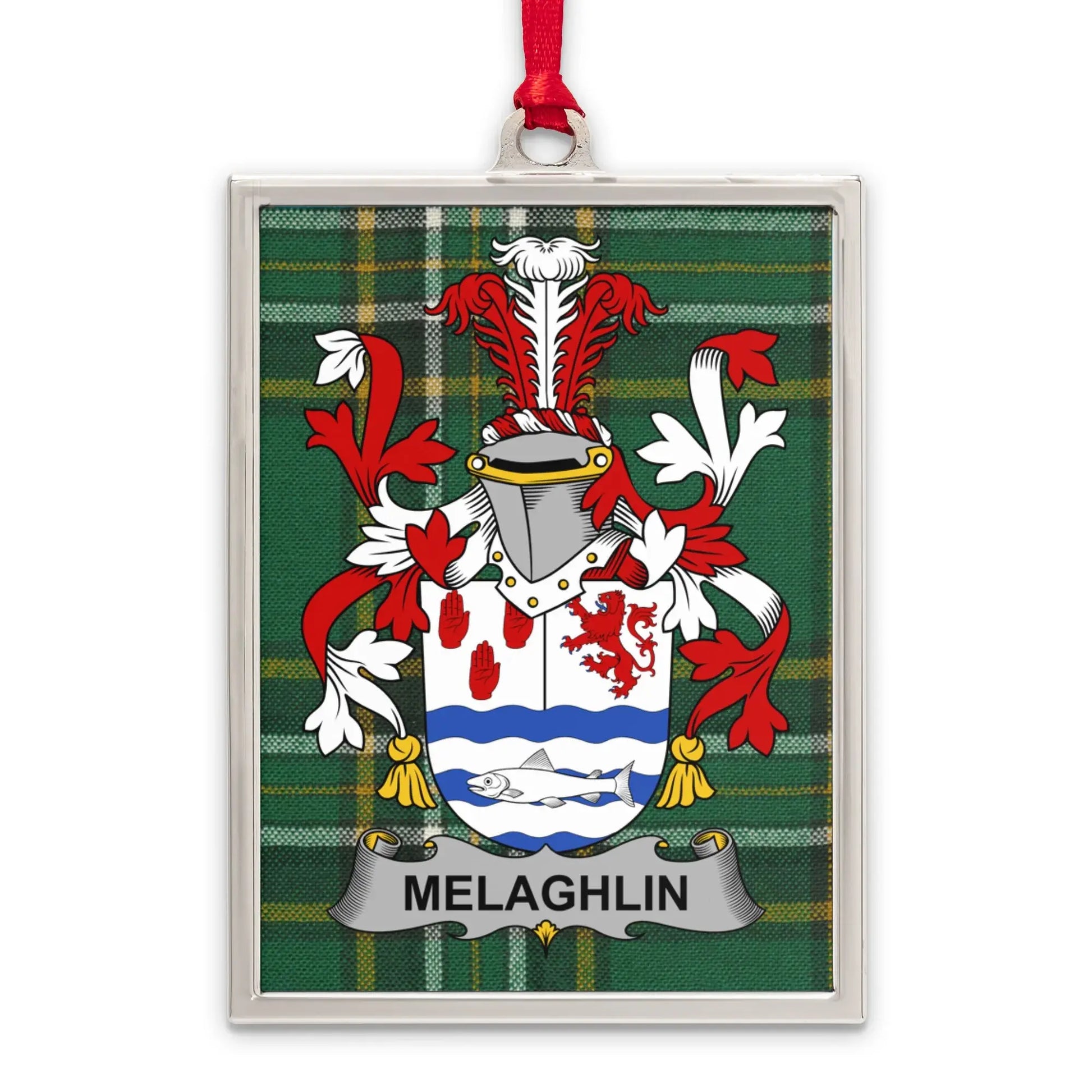 Melaghlins Family Crest Plaid Background Ornament product type