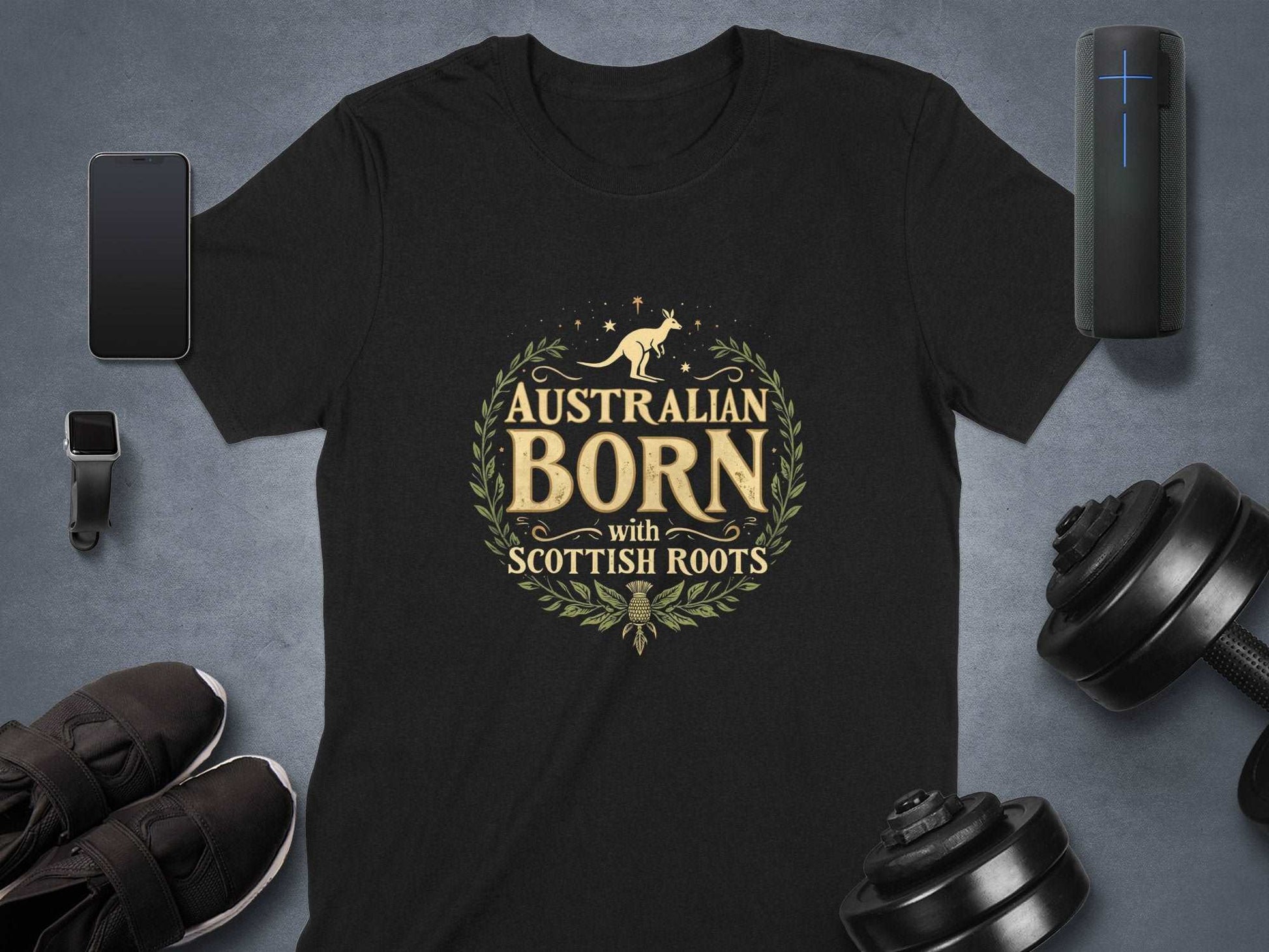 Australian Born with Scottish Roots Graphic T-Shirt - Living Stone Gifts