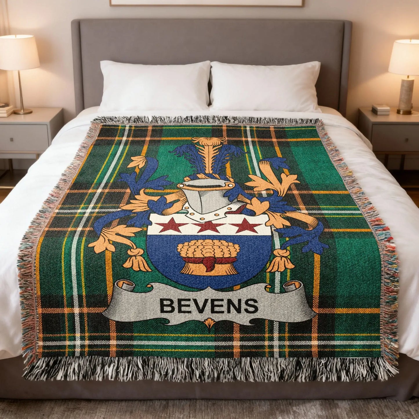 Bevens Crest Green Yellow Tartan Plaid Throw Blanket product type