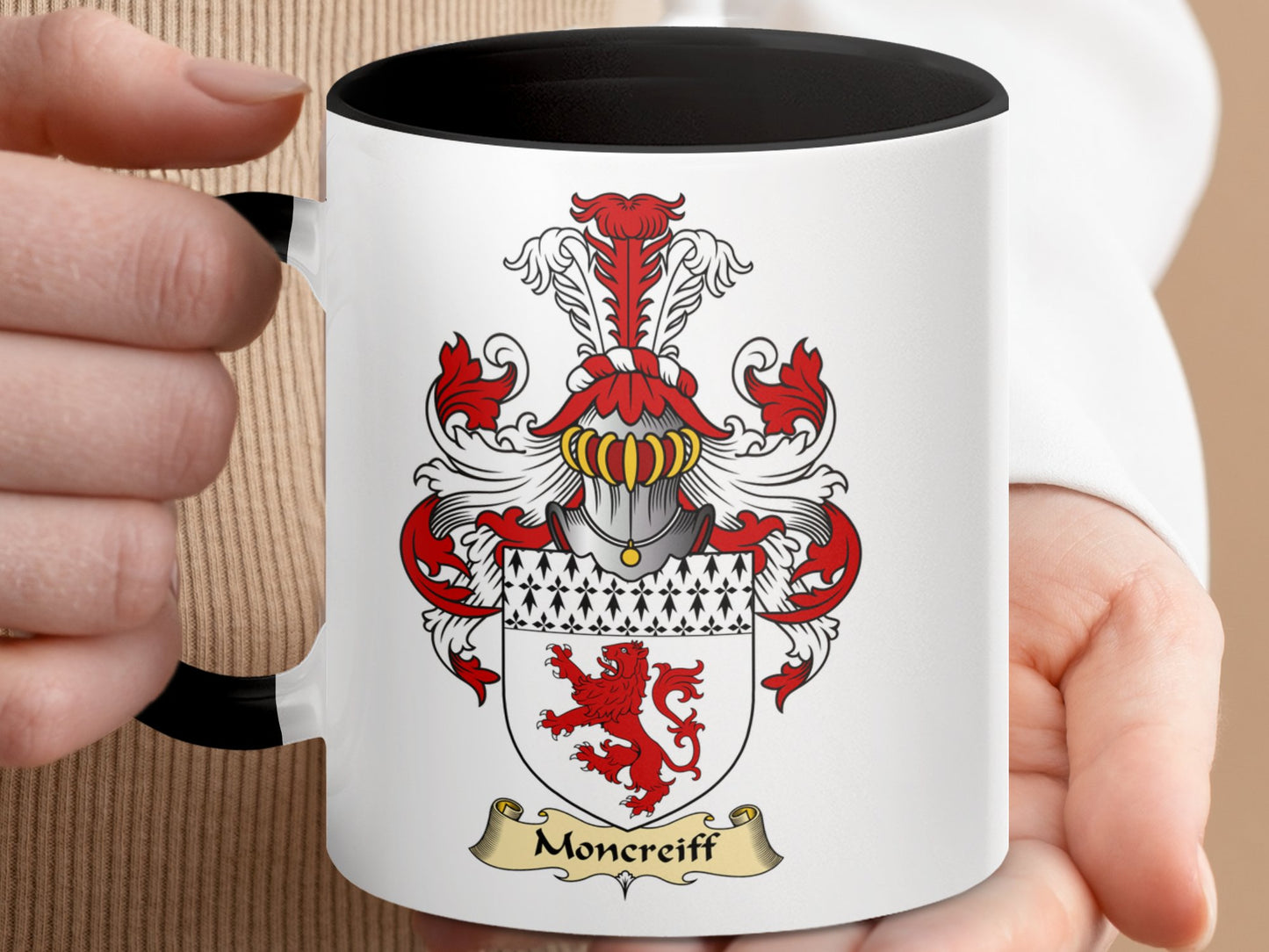 Moncreiff Family Crest Red Lion Heraldic Accent Mug - Living Stone Gifts