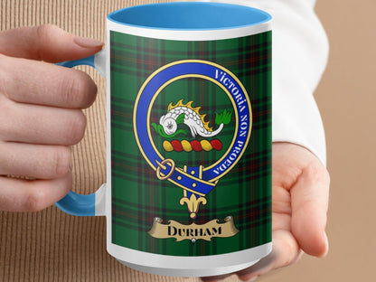 Vibrant Durham Clan Crest Tartan Plaid Design Mug - Living Stone Gifts