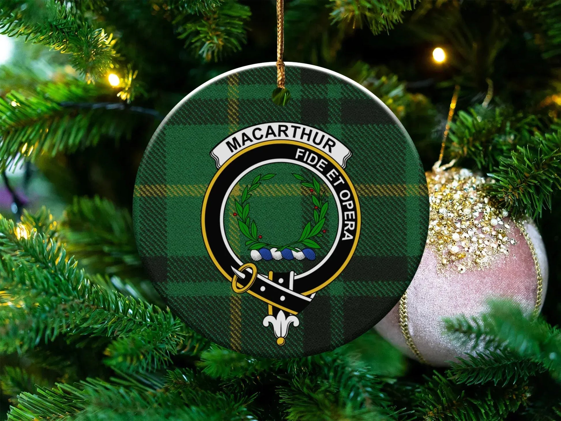 MacArthur Fide Et Opera Family Crest Ornament product type