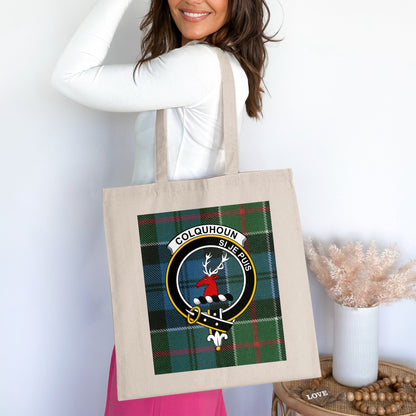 Colquhoun Clan Scottish Tartan Crest Tote Bag - Living Stone Gifts