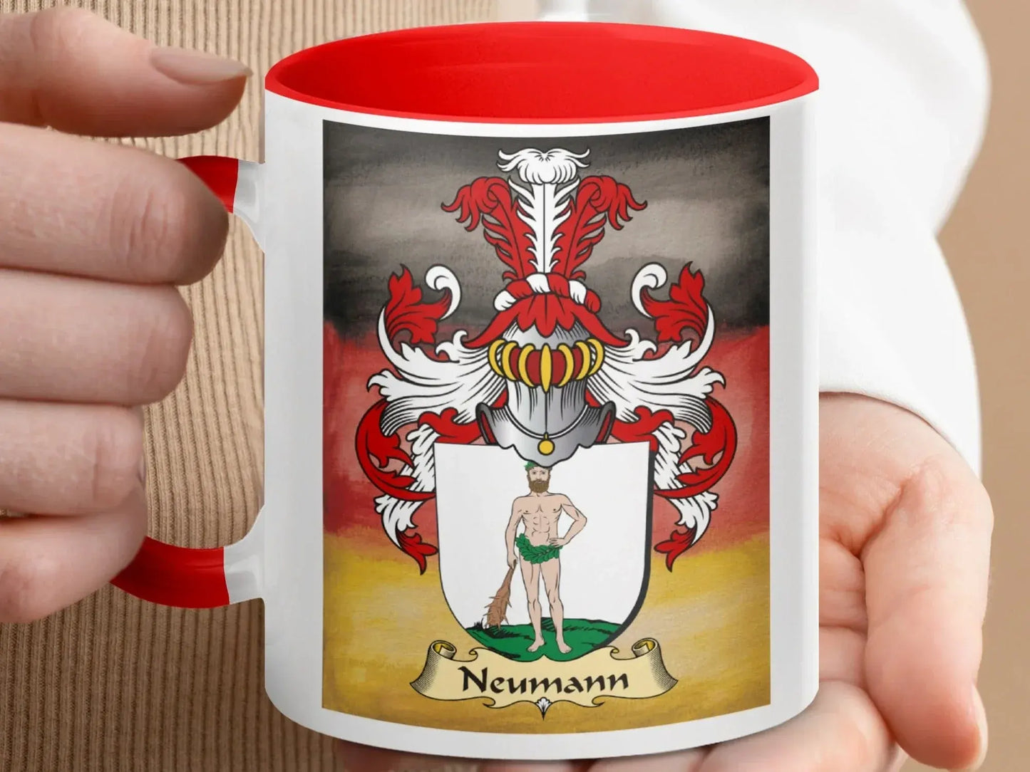 Neumann Family Crest Design on Red Accent Mug product