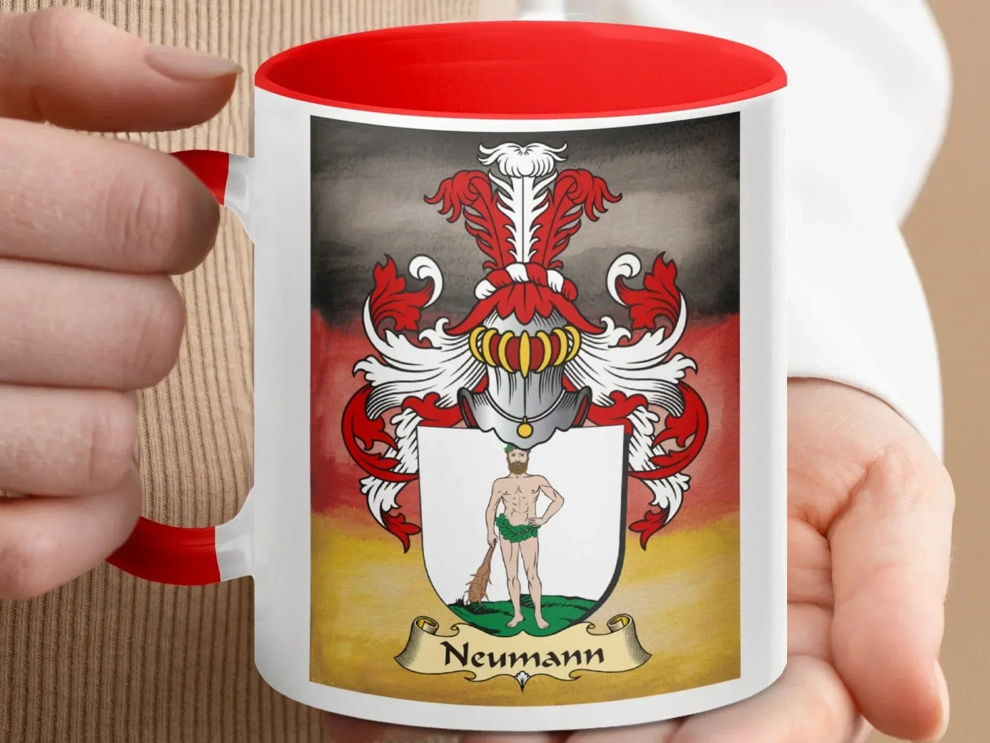 Neumann Family Crest Design on Red Accent Mug product