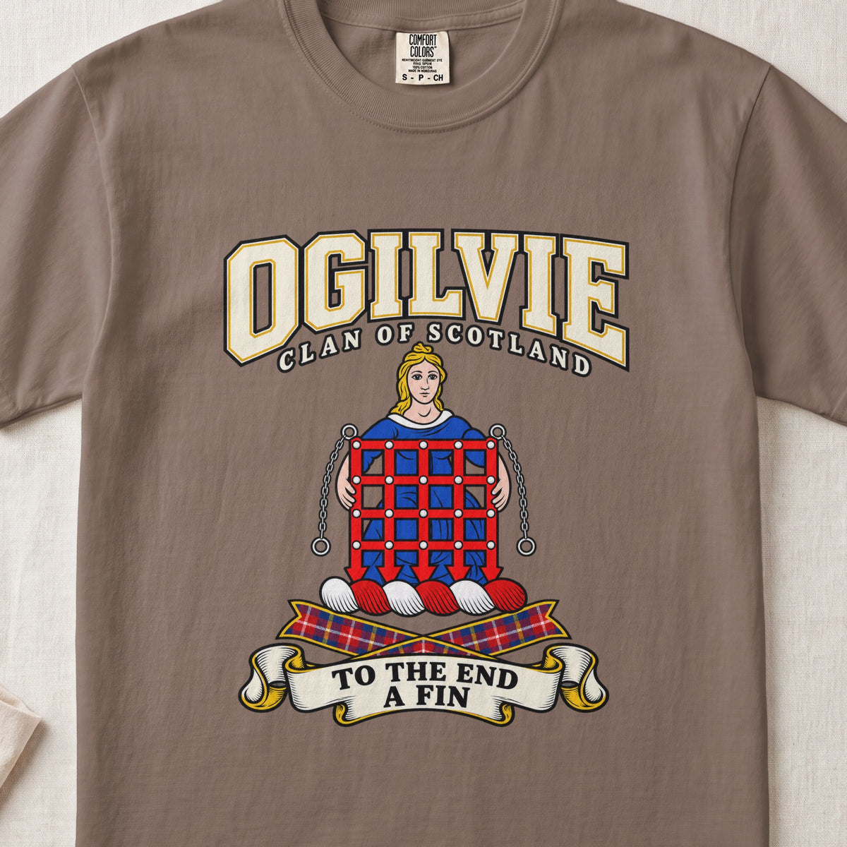 Ogilvie Scottish clan graphic T-shirt in Espresso, front view