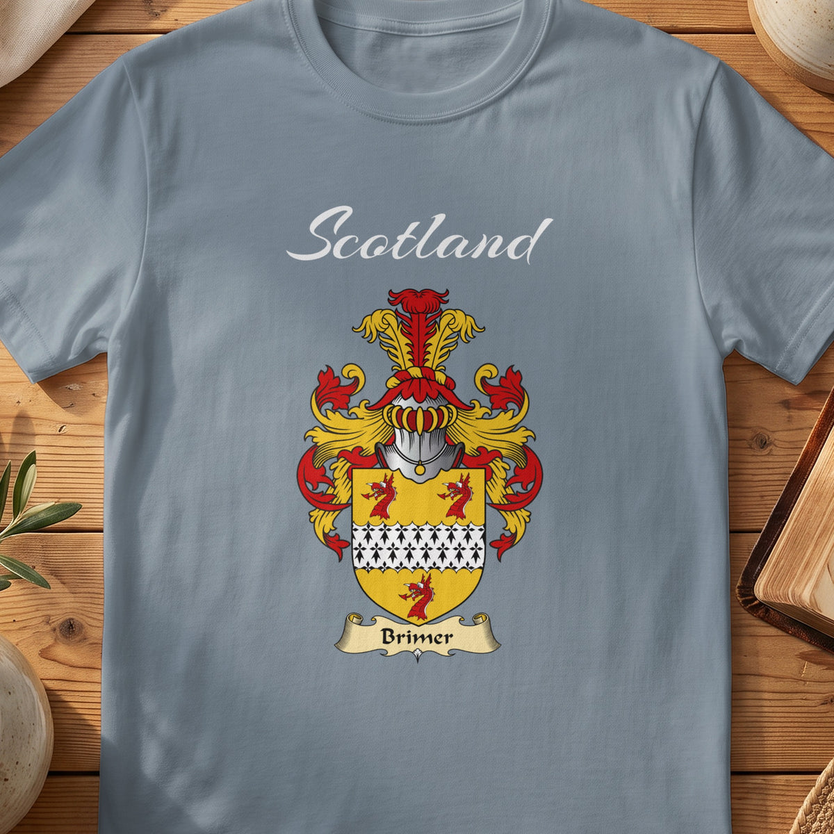 Brimer Scottish family shield T-shirt in Stone Blue
