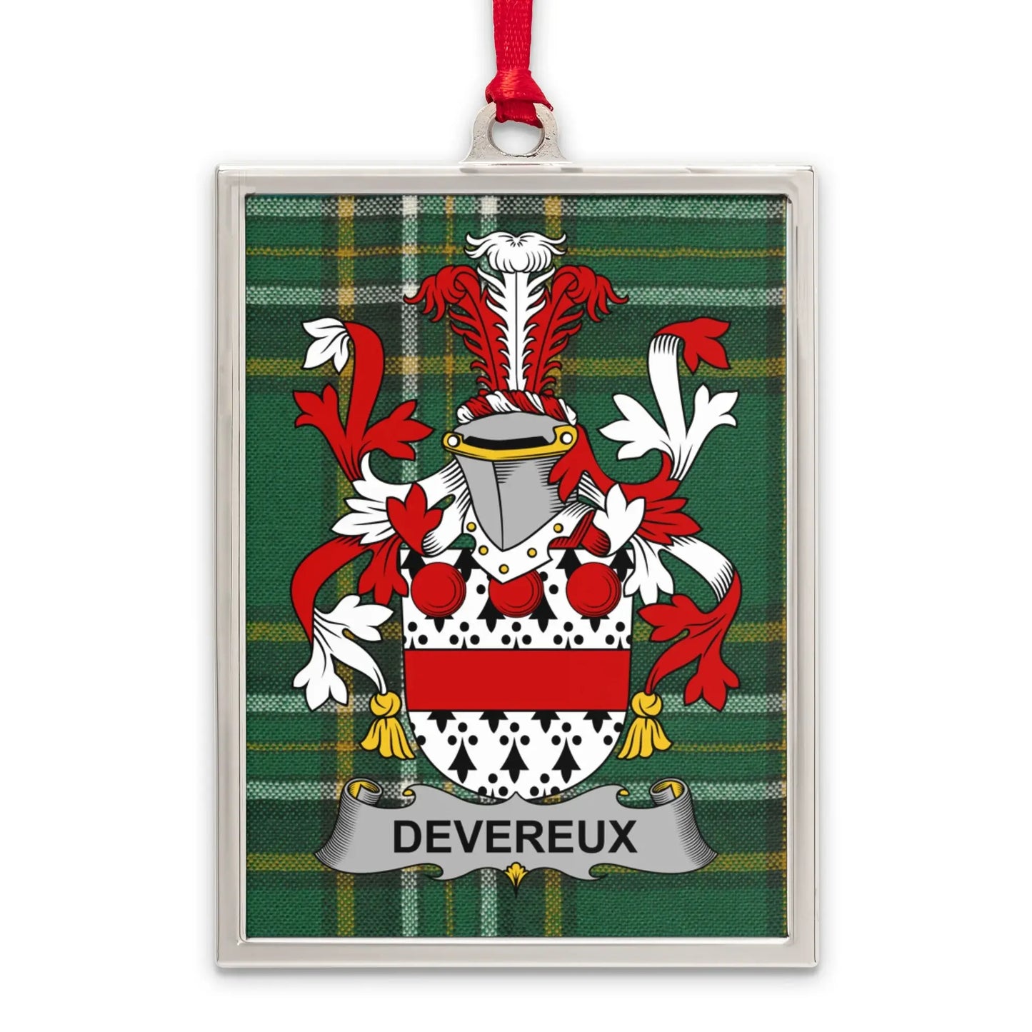 Devereux Family Crest with Tartan Background product