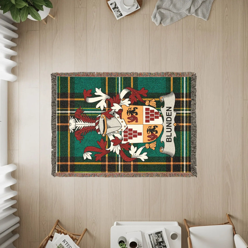 Blunden Family Crest Green Tartan Pattern Throw Blanket product type