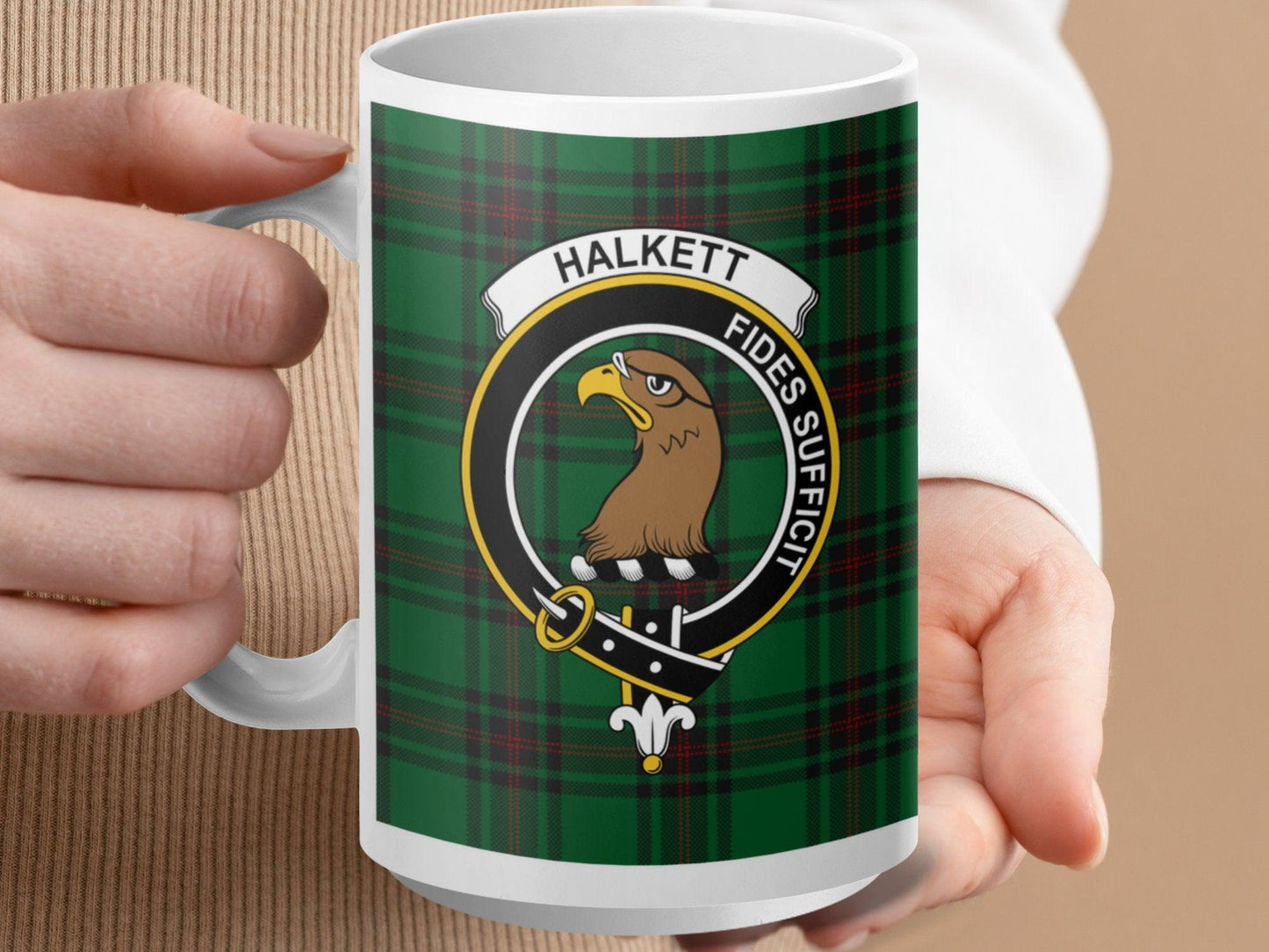 Scottish Halkett Clan Crest Green Plaid Tartan Mug - Living Stone Gifts