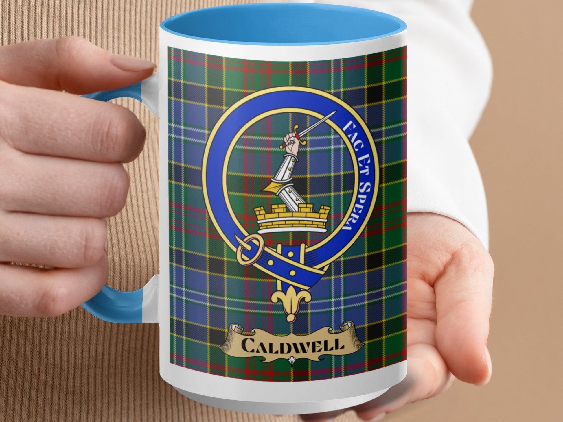 Caldwell Family Crest Scottish Tartan Mug - Living Stone Gifts