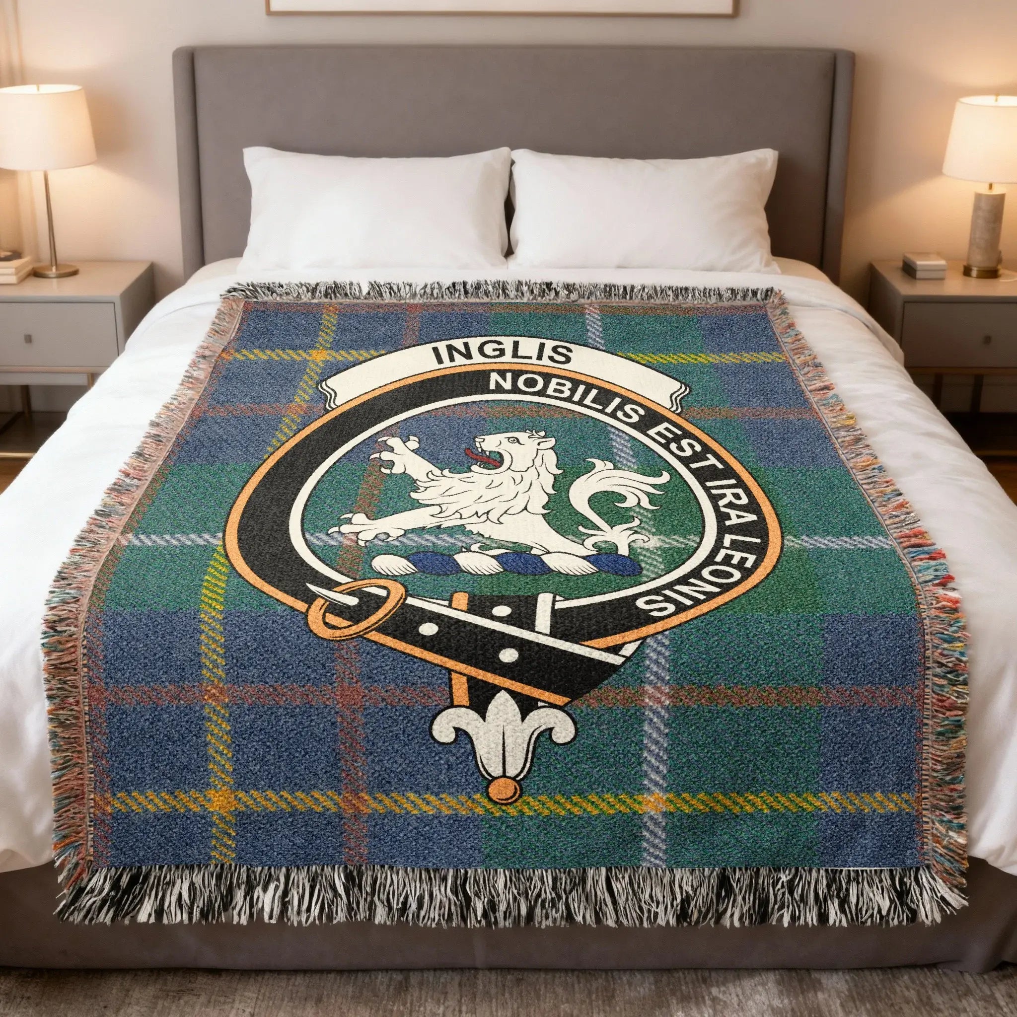 Tartan Throw Blanket with Inglis Family Crest Design