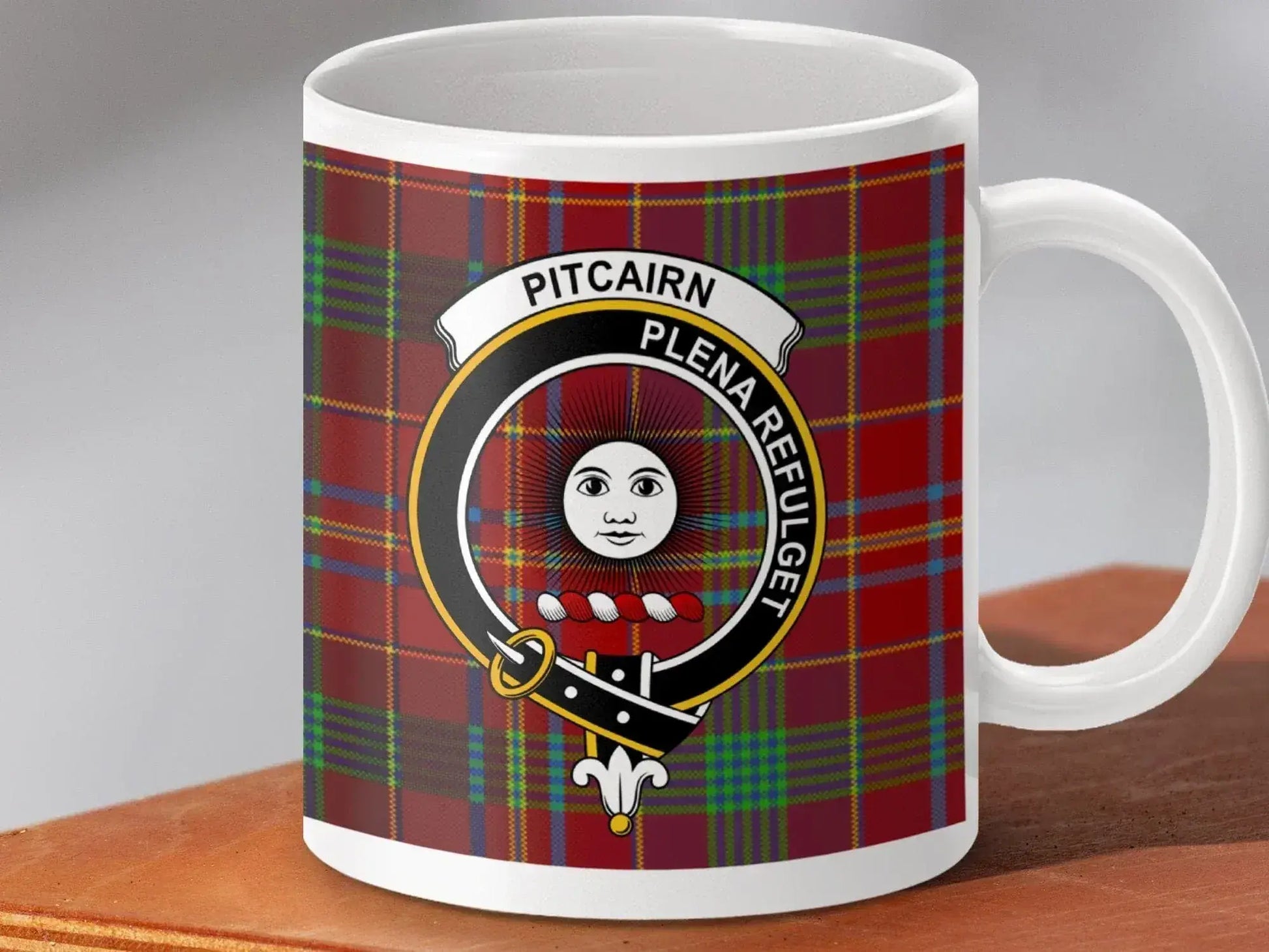 Pitcairn Plena Refulget Clan Crest Tartan Mug product