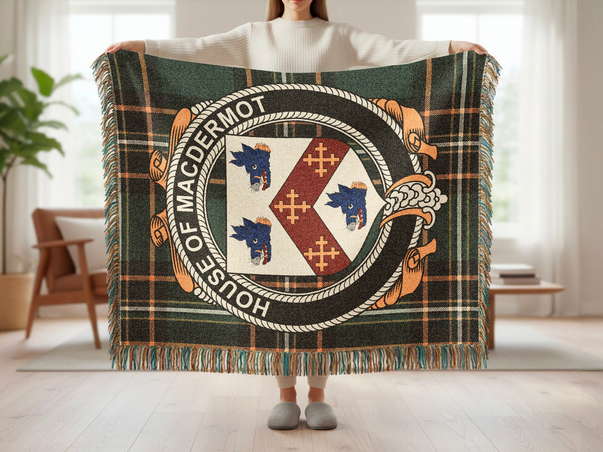 MacDermot surname blanket showing Irish National Tartan woven design
