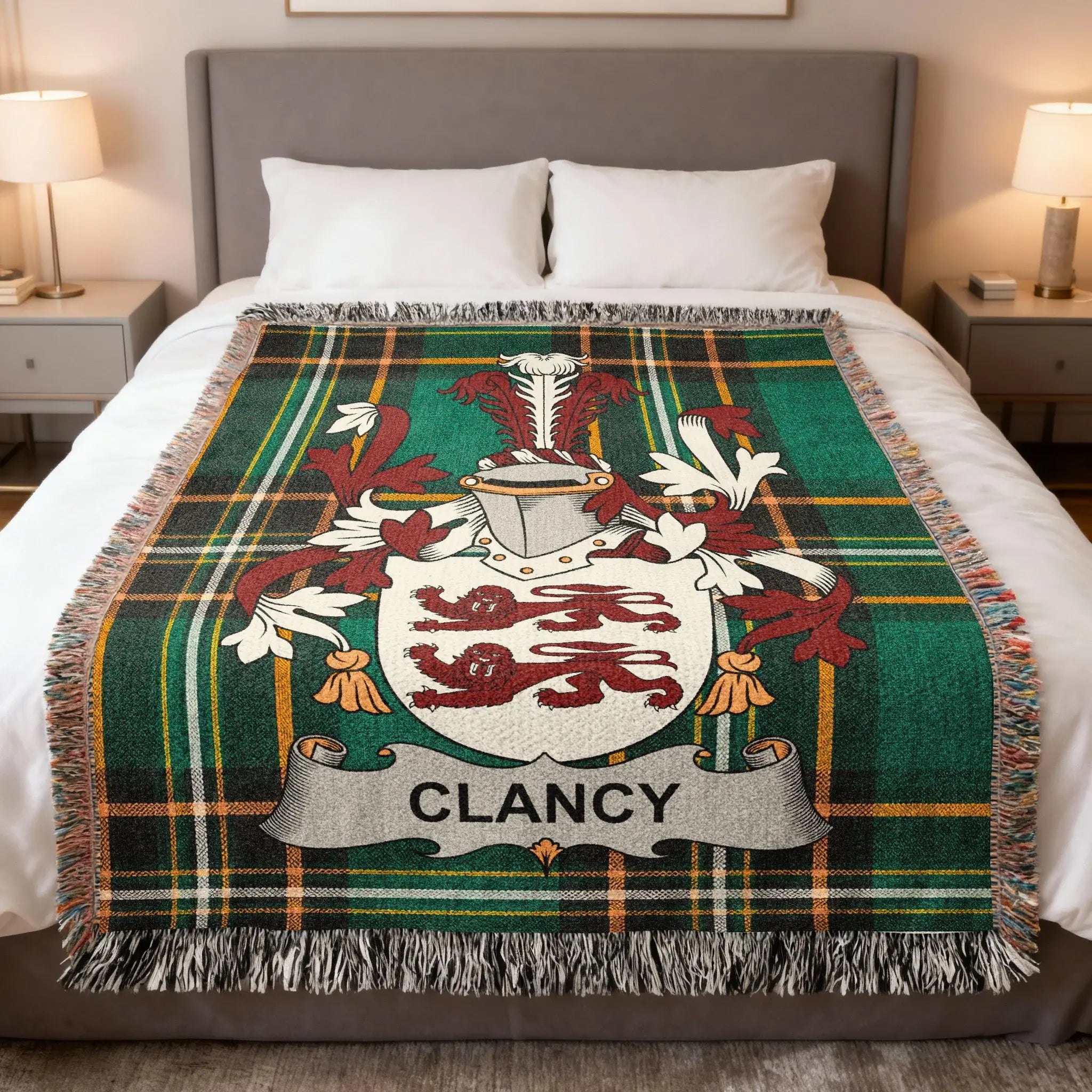 Clancy Coat Arms Plaid Green Yellow Throw product type