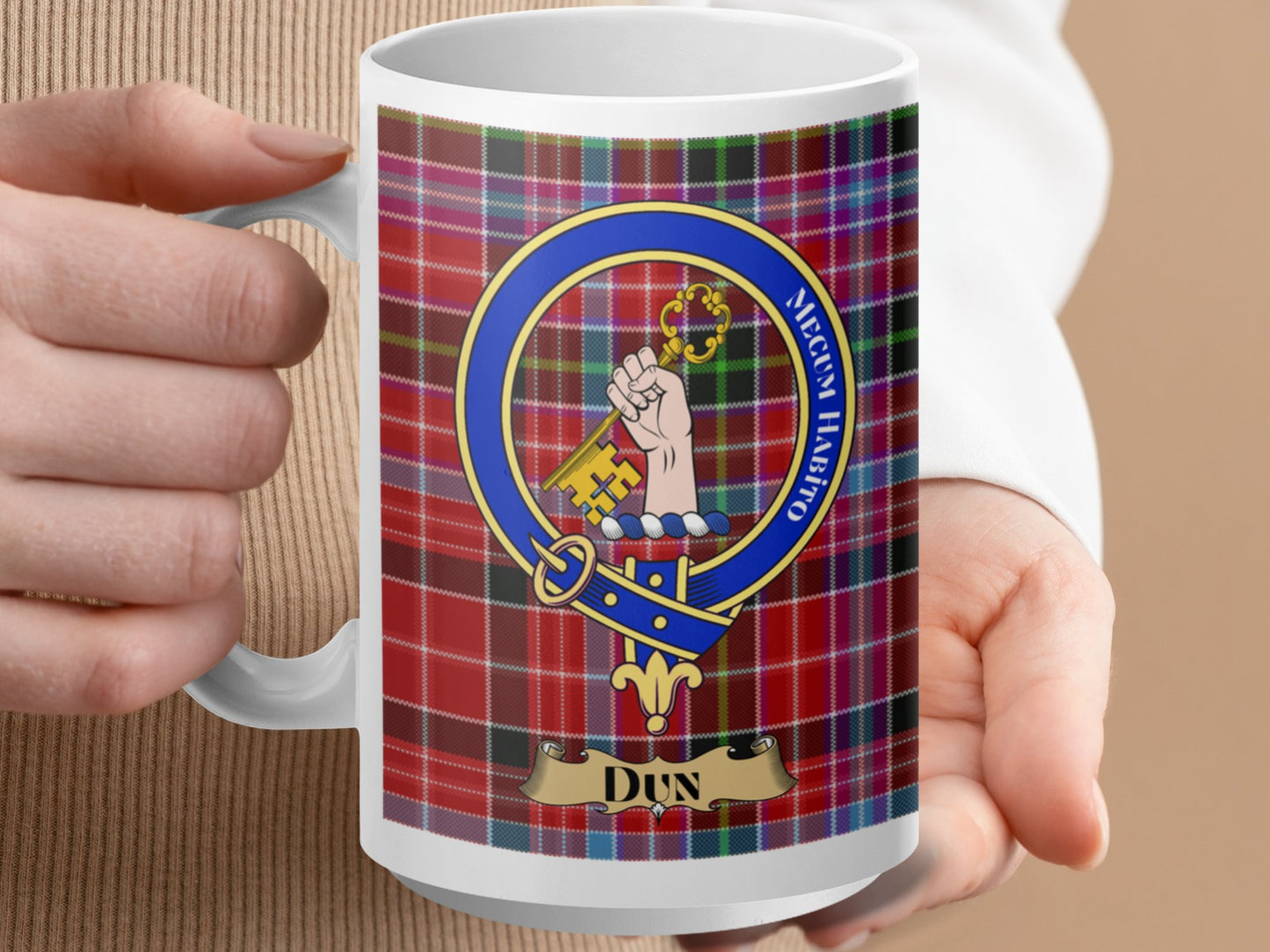 Clan Fergusson Scottish Tartan Crest Dun Mug - Living Stone Gifts