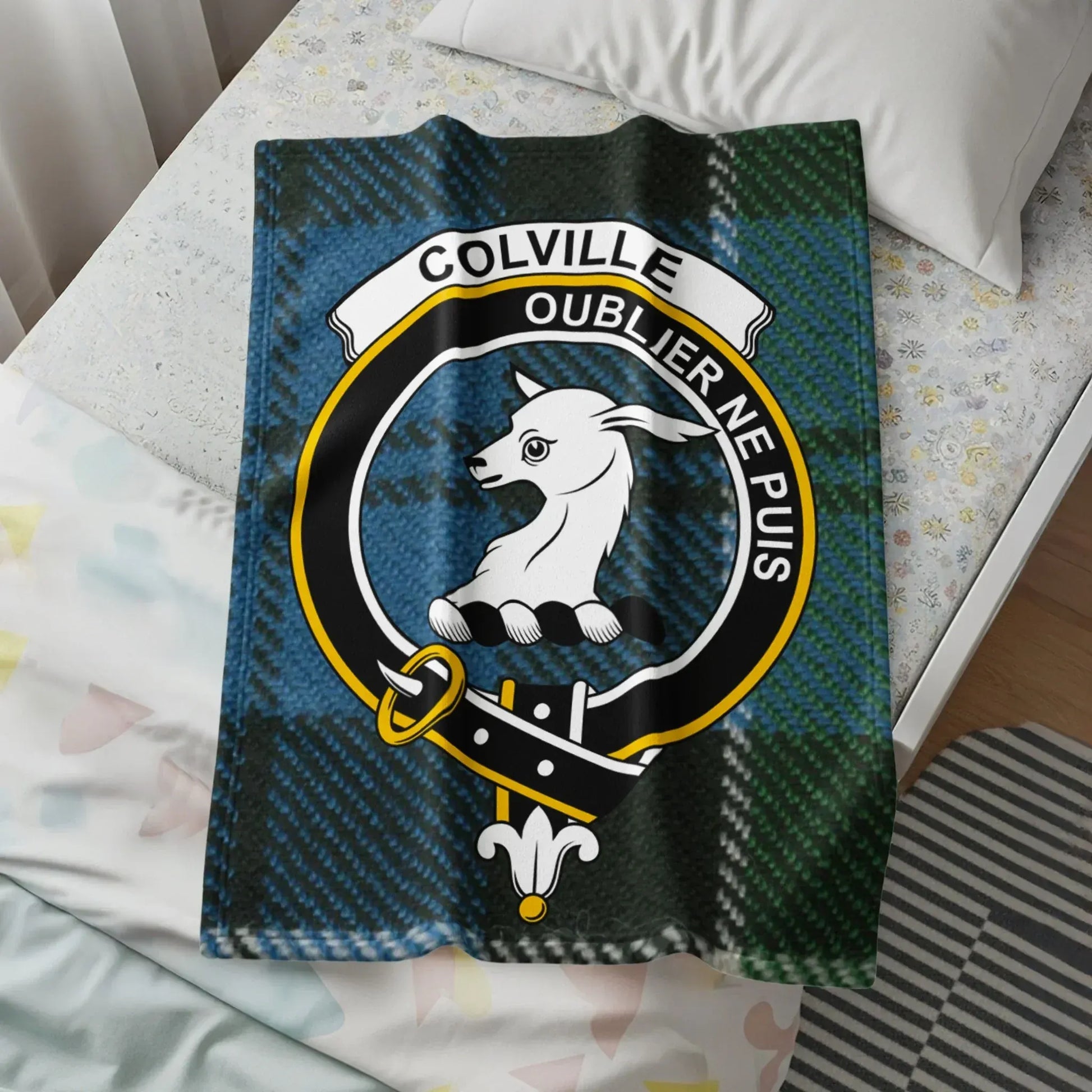 Colville Oublier Ne Puis Clan Crest Tartan Blanket product