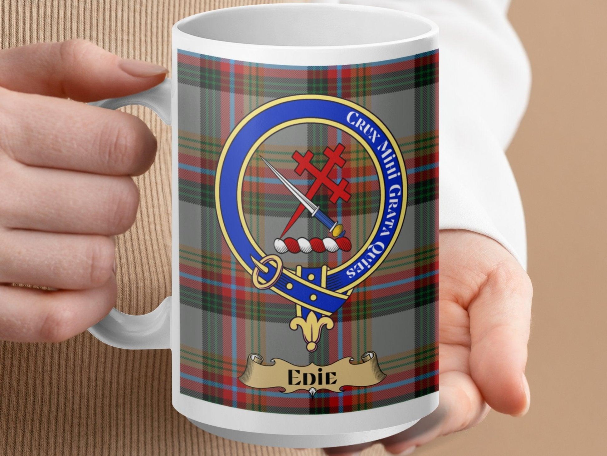 Scottish Clan Edie Family Crest with Tartan Design Mug - Living Stone Gifts