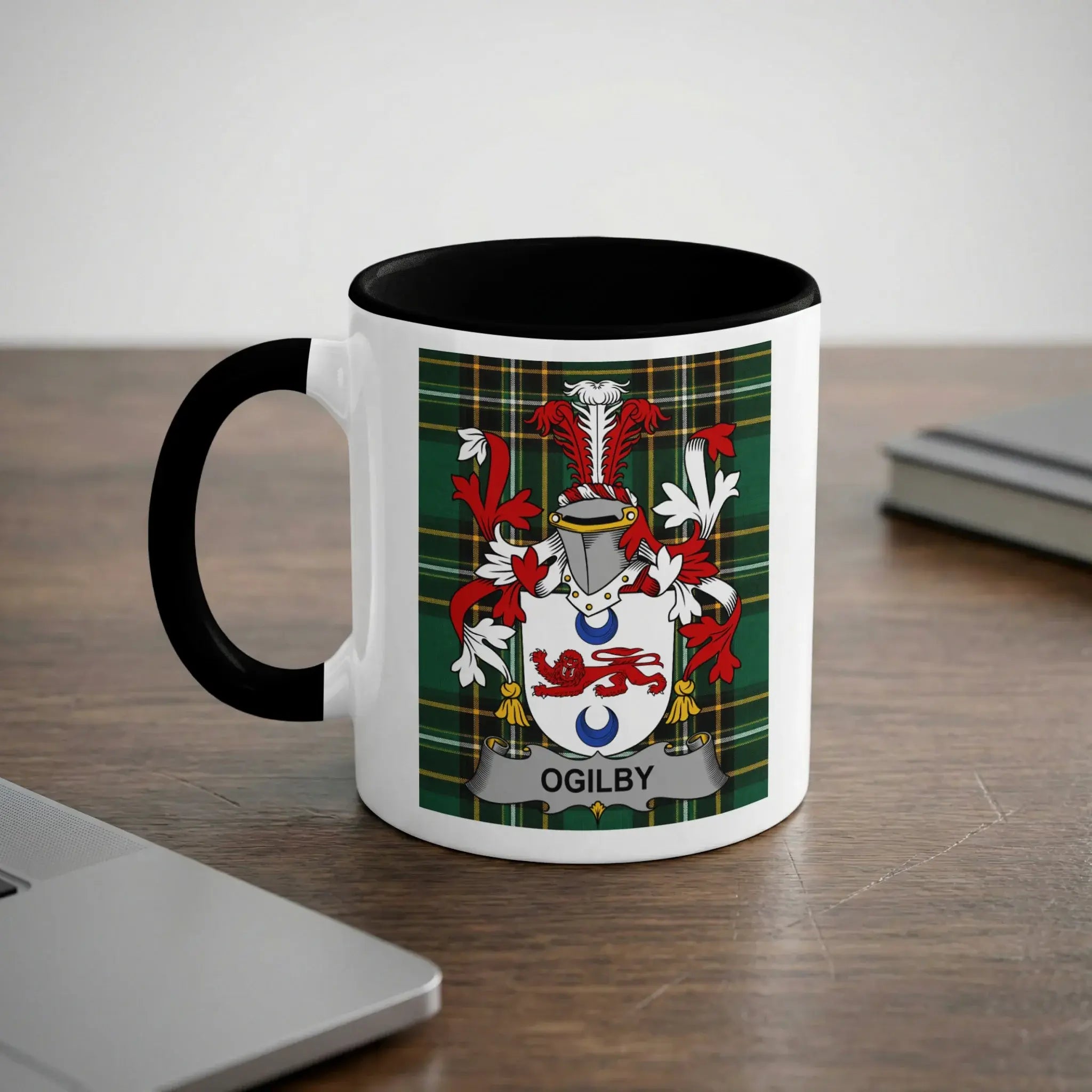 Ogilby Irish heritage accent mug with black handle and interior