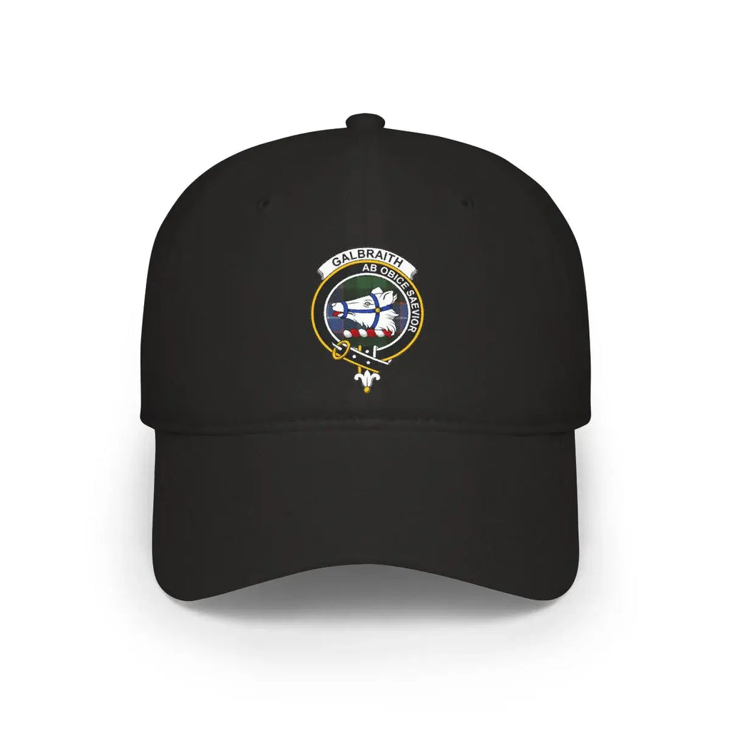Clan Galbraith crest printed baseball cap in black — low-profile cotton Scottish heritage cap