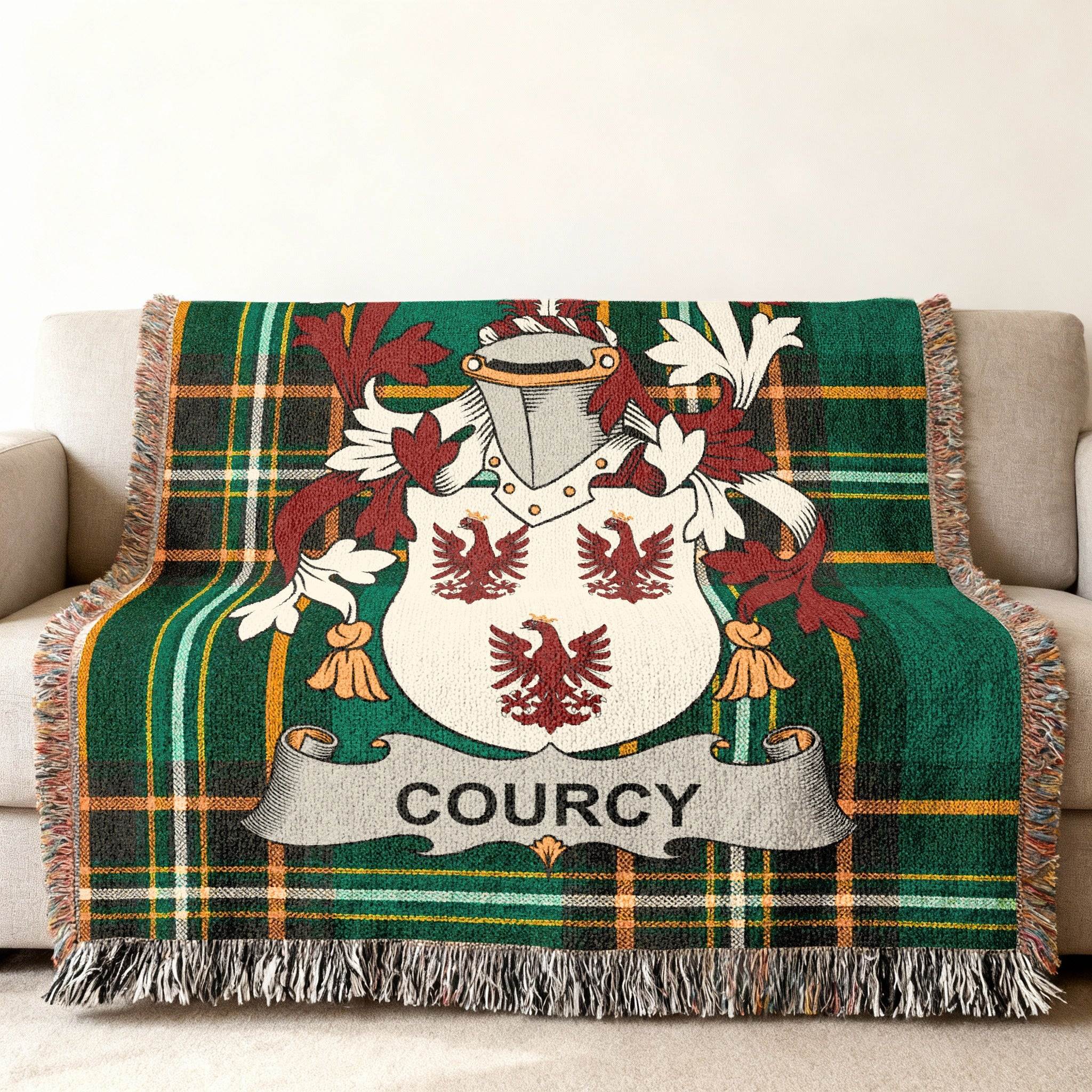 Courcy Coat Arms Green Plaid Throw product type