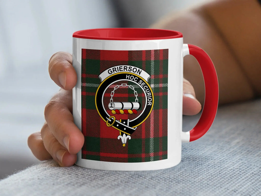 Grierson Clan Crest and Tartan Red and Green Mug