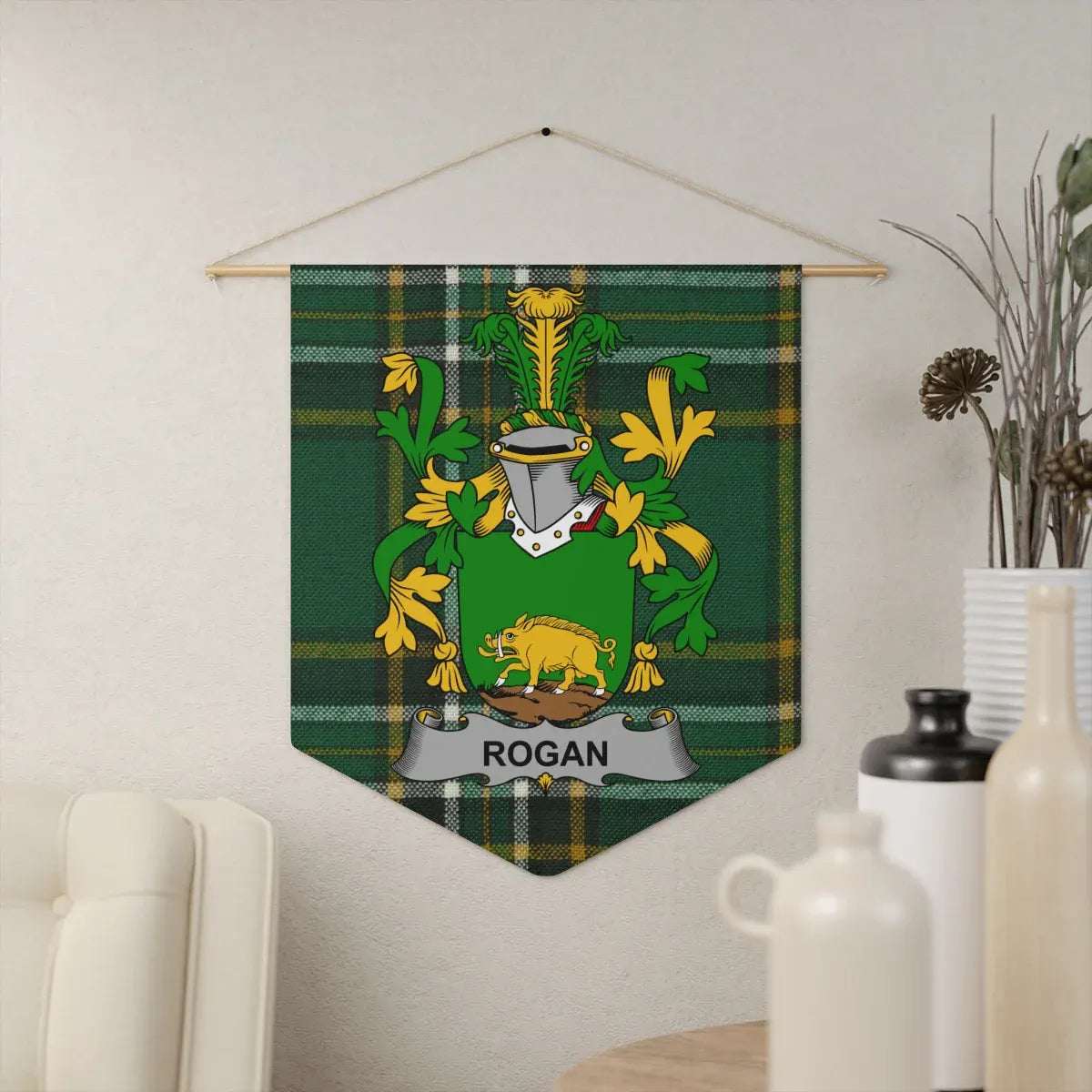 Rogan Family Crest Green Plaid Design Wall Hanging product type
