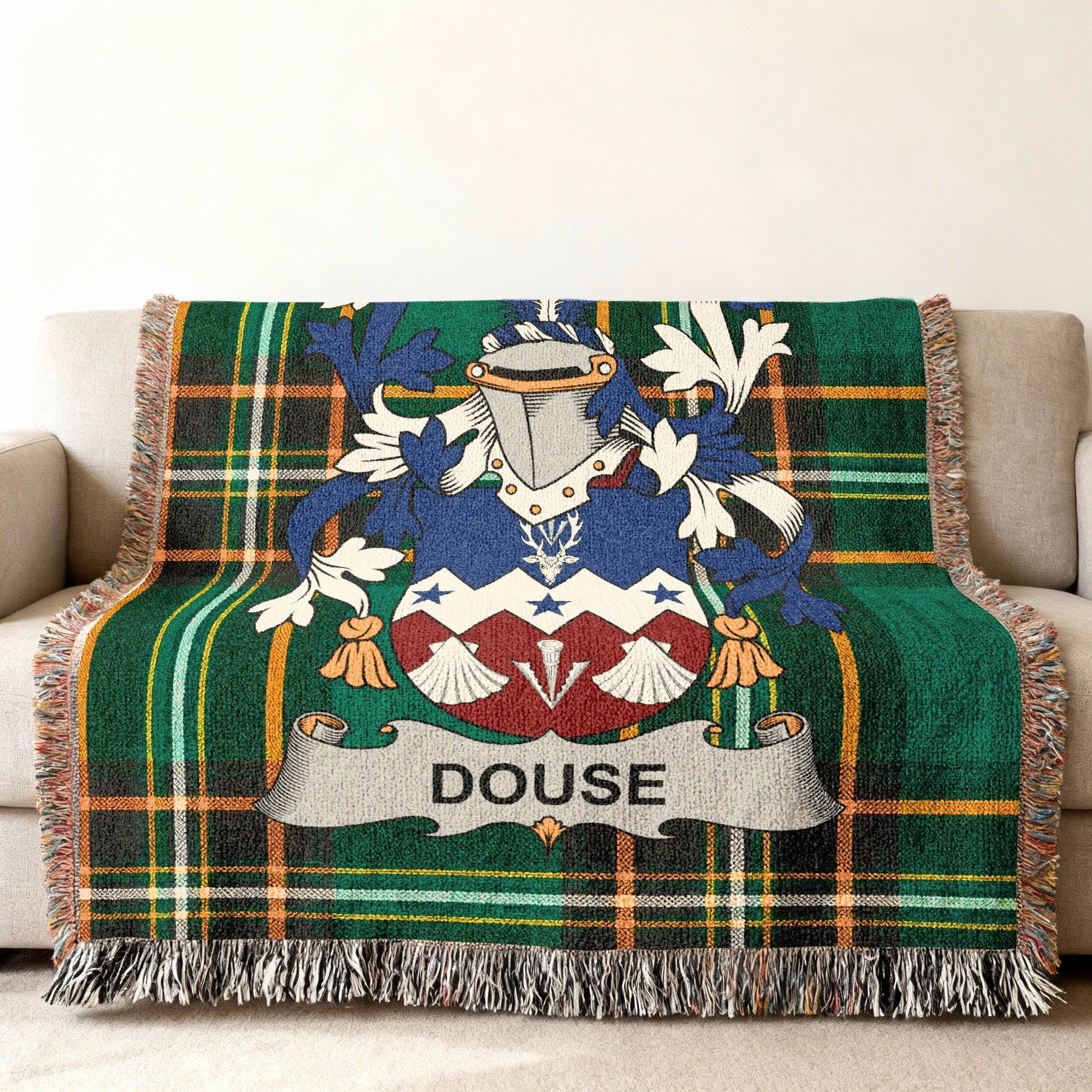 Douse Family Crest Green Gold Black Tartan Throw product type