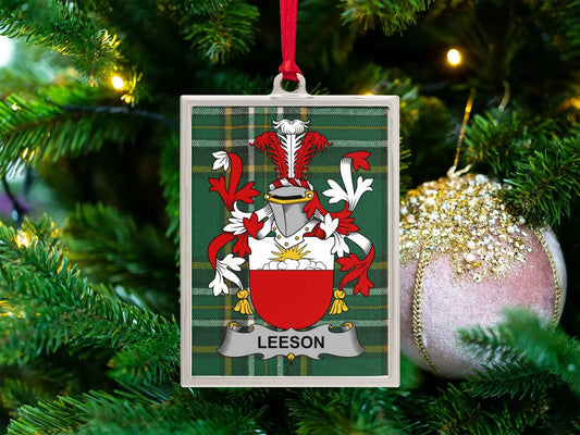 Leeson Family Crest Green Plaid Holiday Ornament product