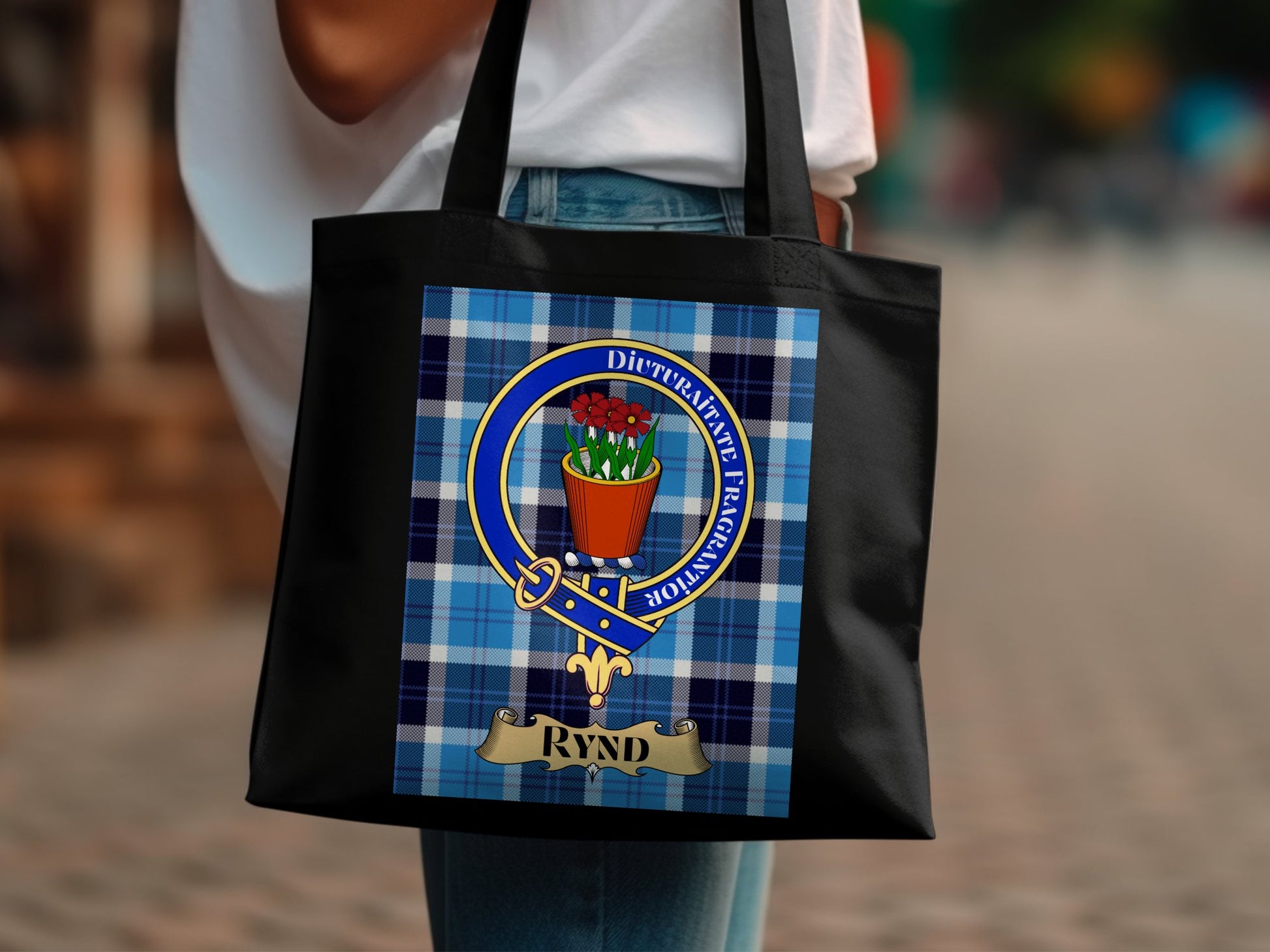 Scottish Clan Crest Tartan Background Rynd Tote Bag - Living Stone Gifts