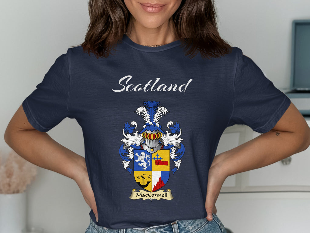 MacConnell Scottish family shield design on Navy T-shirt