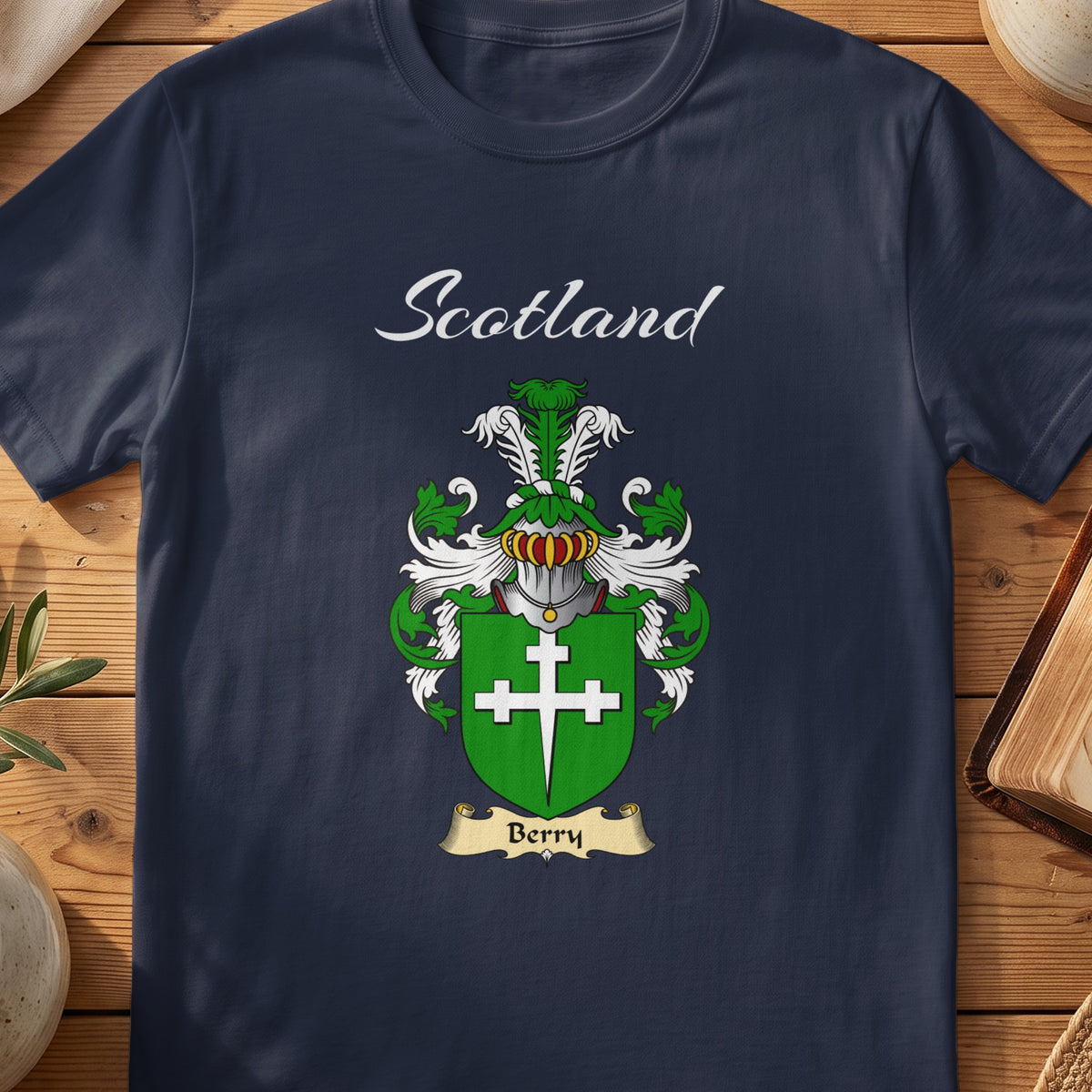Berry Scottish family shield T-shirt in Navy