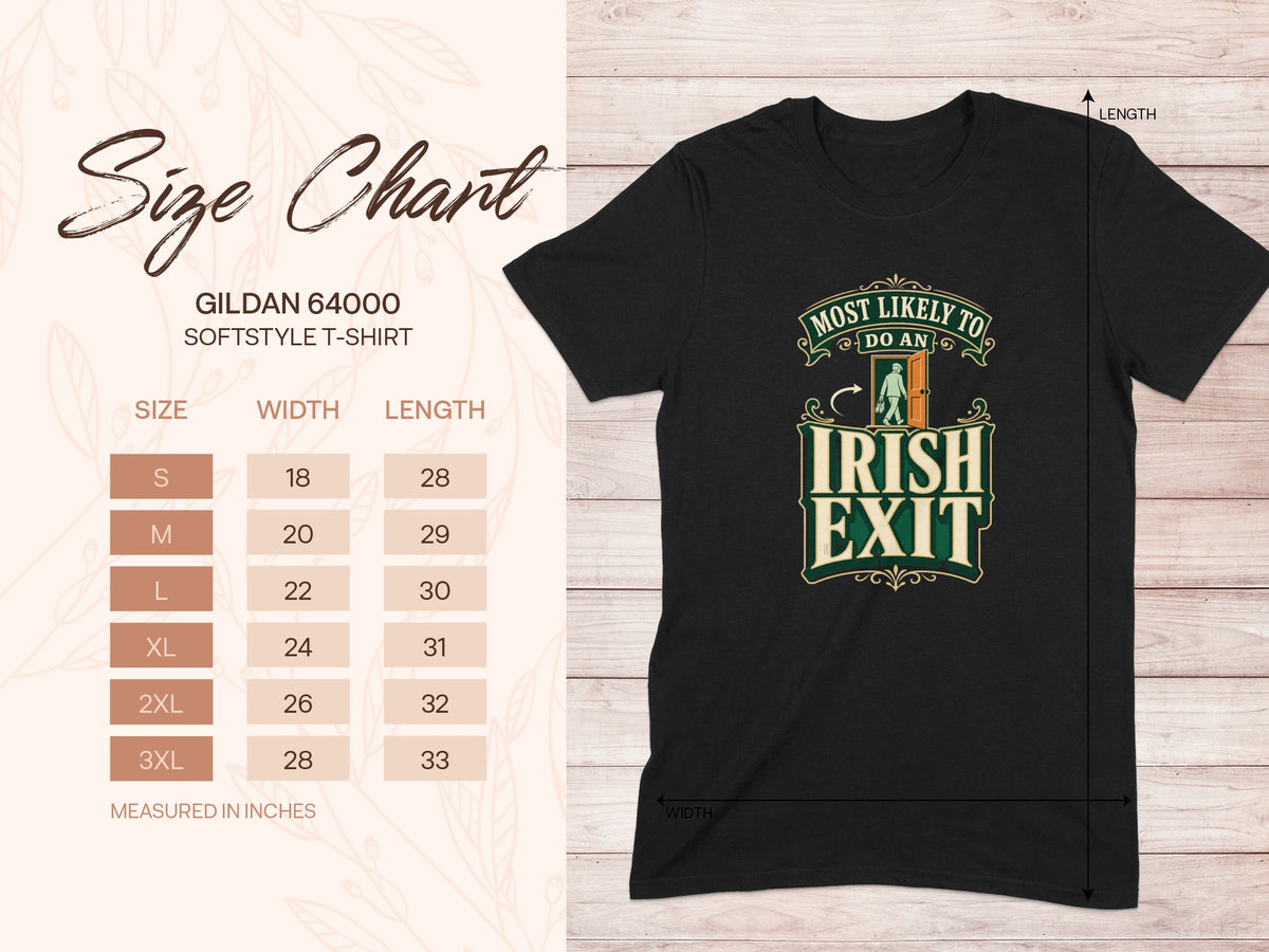 Gildan 64000 unisex T-shirt size chart with width and length measurements