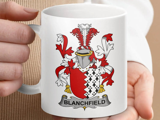 Blanchfield Irish Family Crest Coat of Arms Mug - Celtic Ancestry Gifts
