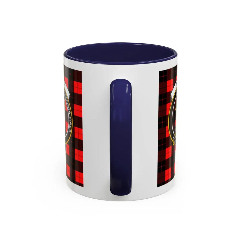 Plaid Pattern Mug with Dark Blue Handle Design